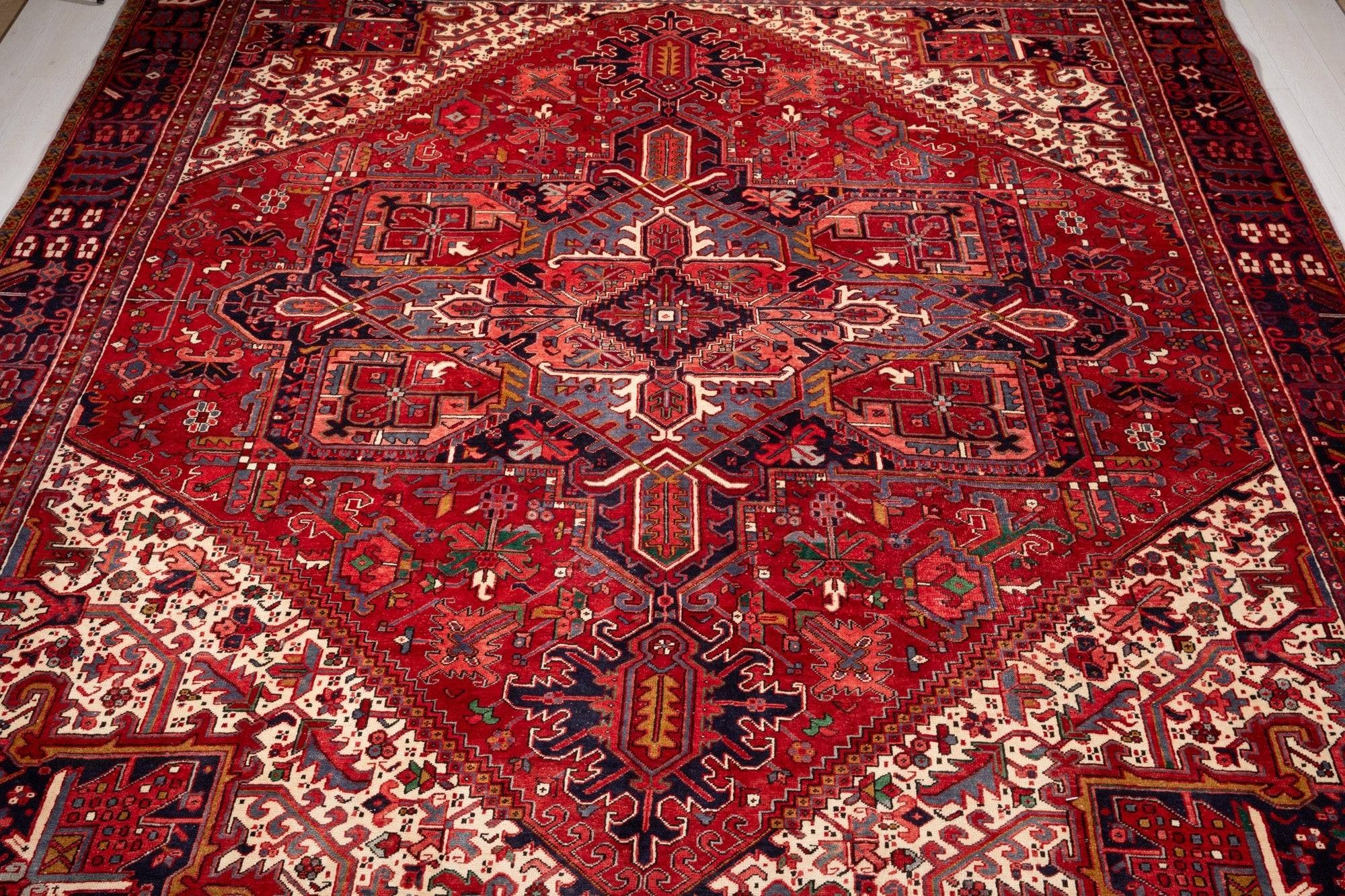 Top-down view of the rug showing the full stepped diamond medallion pattern.