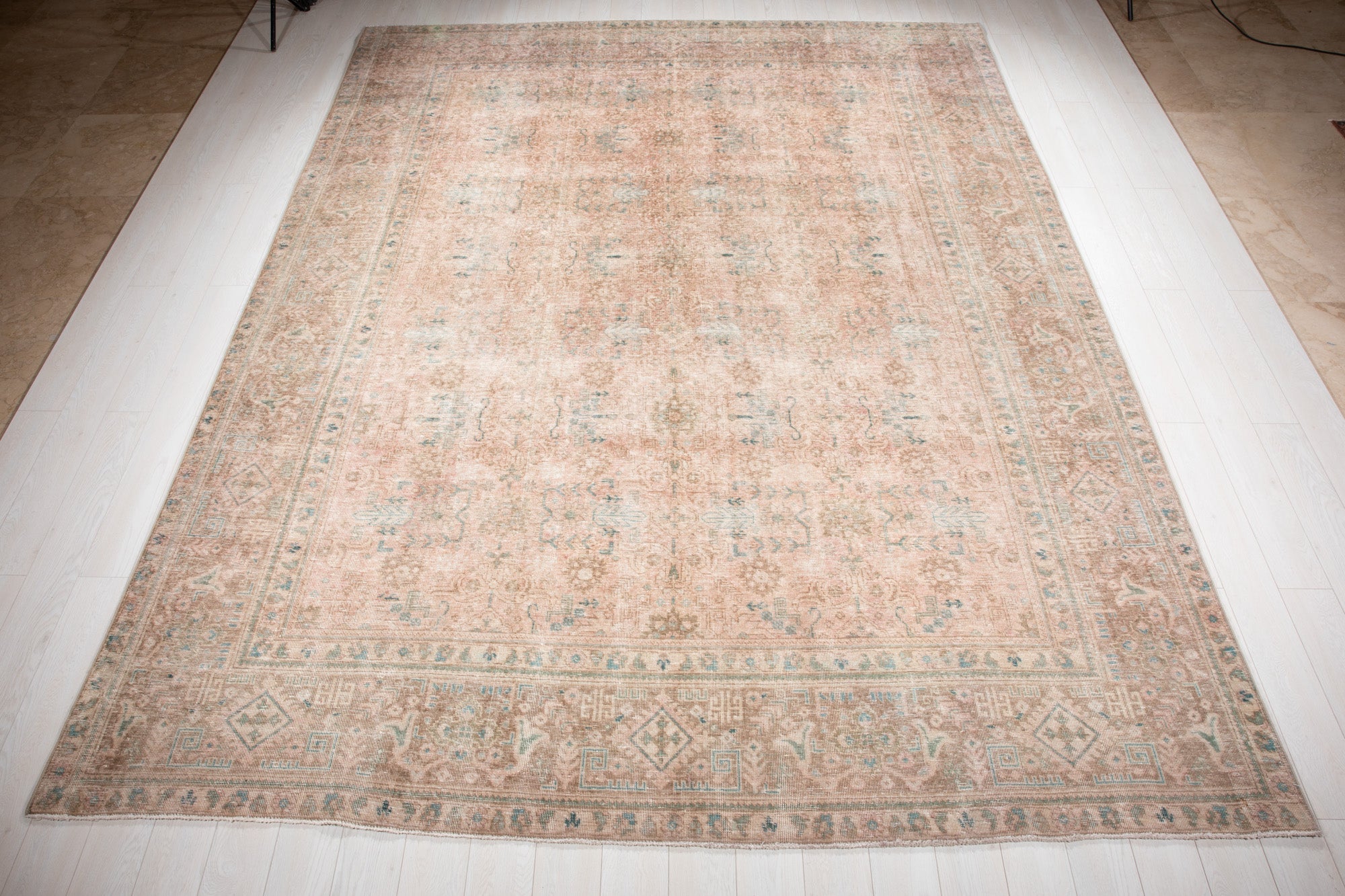 Hand-Knotted Vintage Large Wool Area Rug Faded – 12' 5" x 9' 4" (379 x 286 cm) - Yasi & Fara