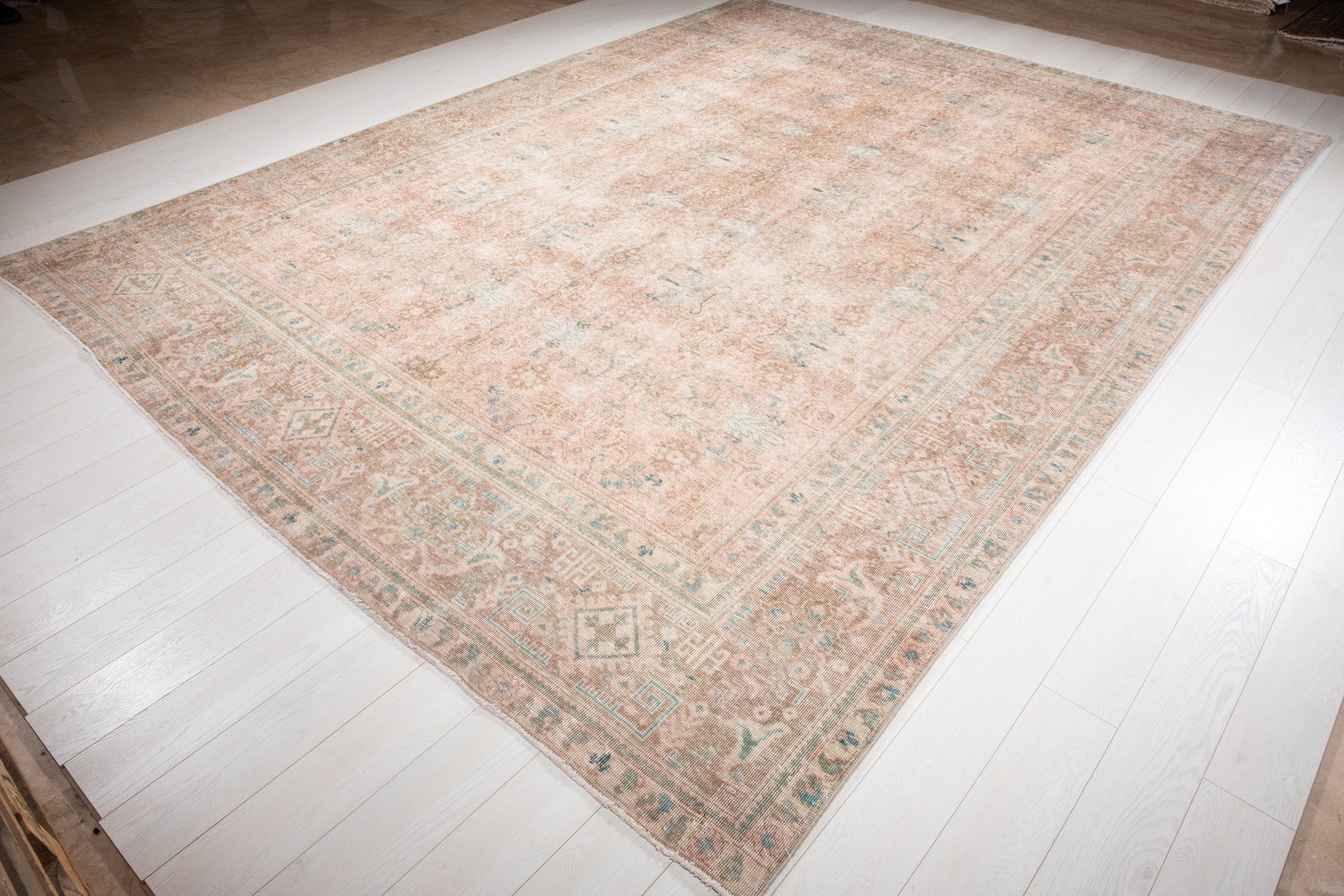 Hand-Knotted Vintage Large Wool Area Rug Faded – 12' 5" x 9' 4" (379 x 286 cm) - Yasi & Fara