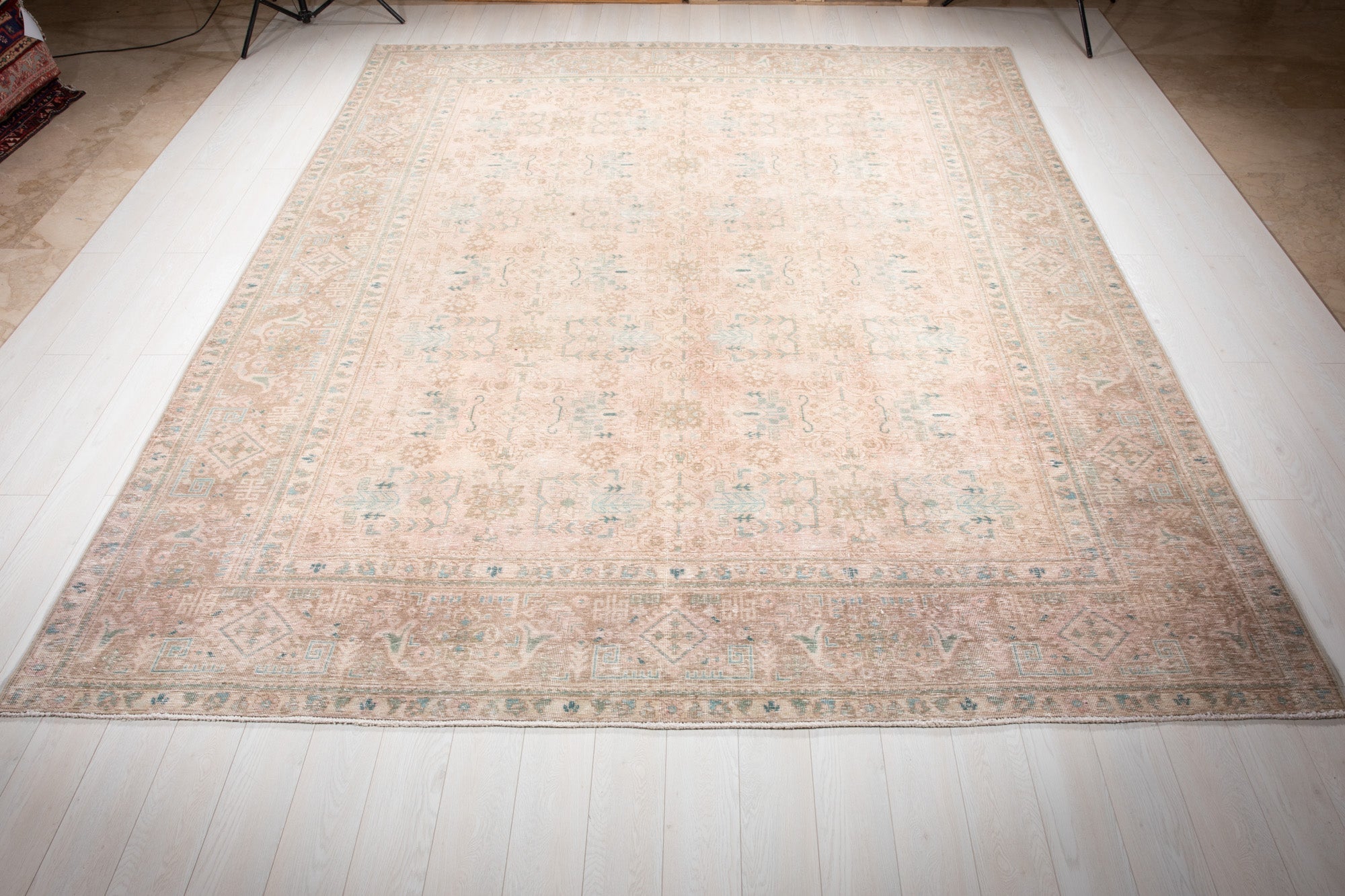 Hand-Knotted Vintage Large Wool Area Rug Faded – 12' 5" x 9' 4" (379 x 286 cm) - Yasi & Fara
