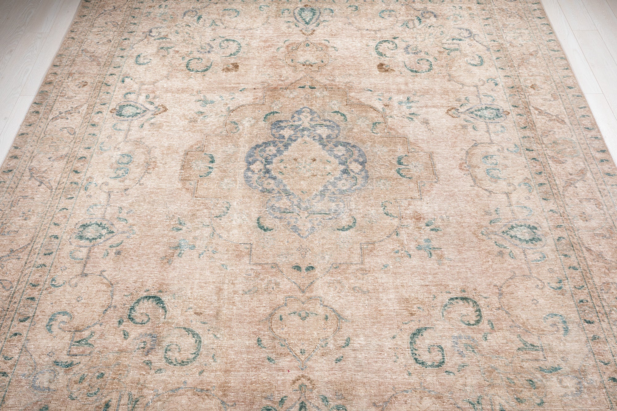 Hand-Knotted Vintage Large Wool Area Rug Faded – 12' 8" x 9' 4" (386 x 286 cm) - Yasi & Fara