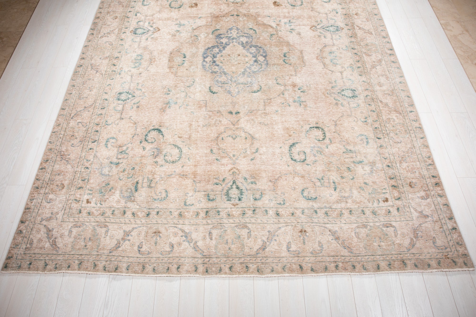 Hand-Knotted Vintage Large Wool Area Rug Faded – 12' 8" x 9' 4" (386 x 286 cm) - Yasi & Fara