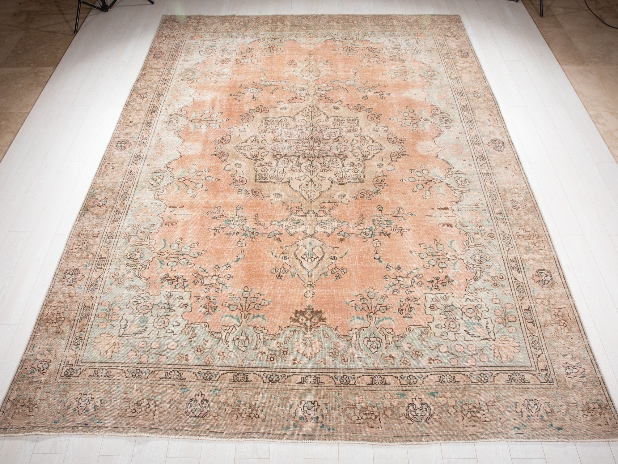 Hand-Knotted Vintage Large Wool Area Rug Faded – 12' 2" x 8' 11" (372 x 273 cm) - Yasi & Fara