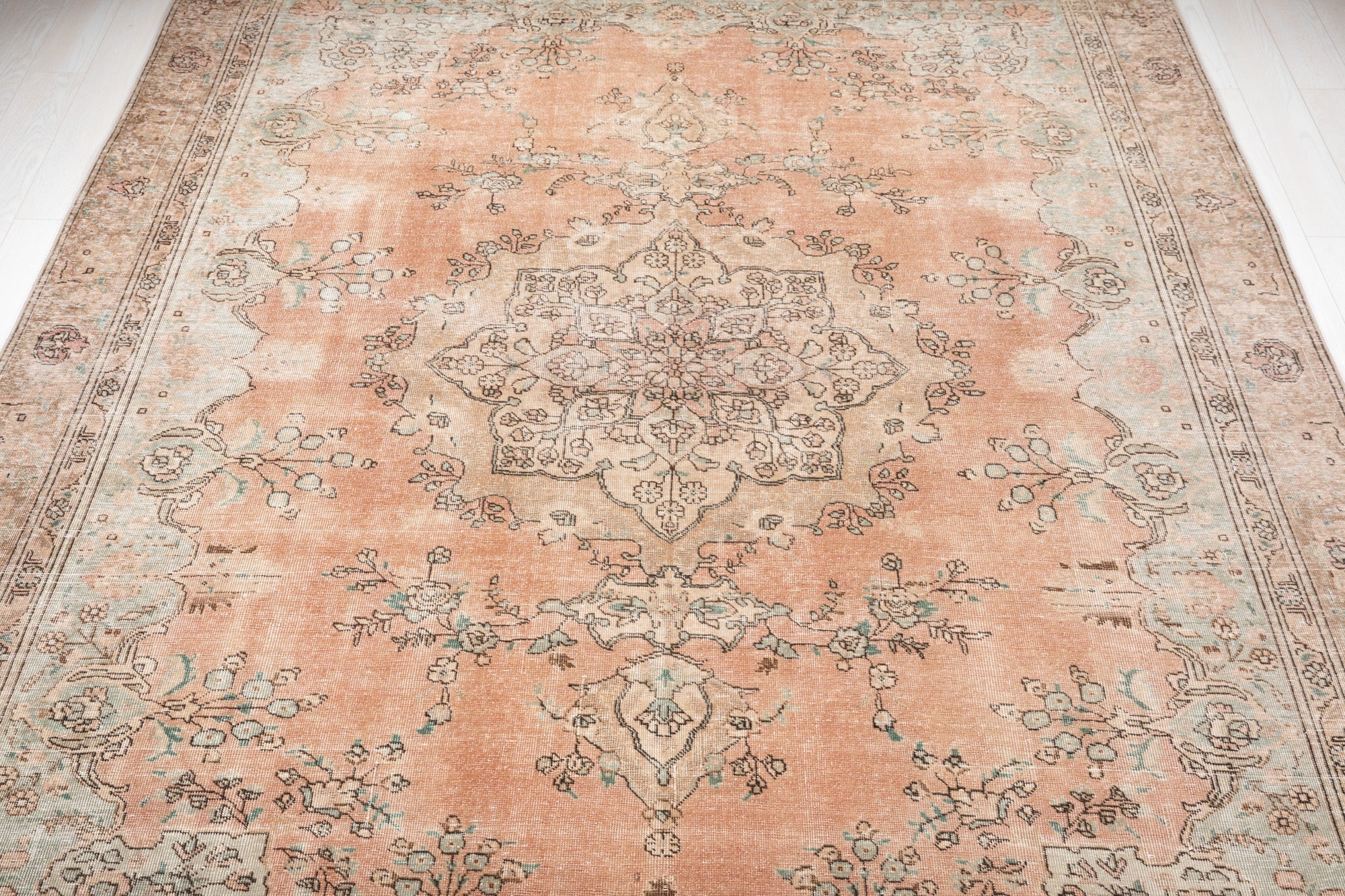 Hand-Knotted Vintage Large Wool Area Rug Faded – 12' 2" x 8' 11" (372 x 273 cm) - Yasi & Fara
