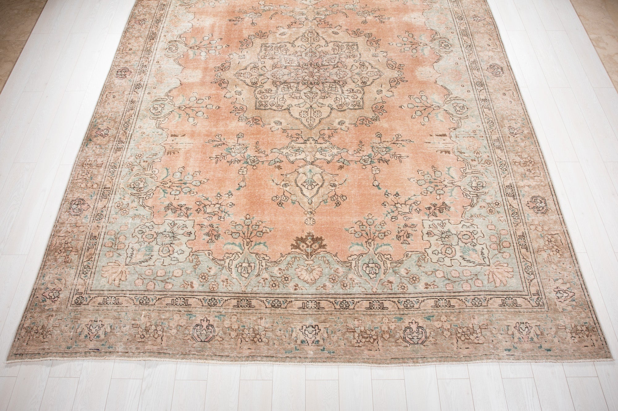 Hand-Knotted Vintage Large Wool Area Rug Faded – 12' 2" x 8' 11" (372 x 273 cm) - Yasi & Fara
