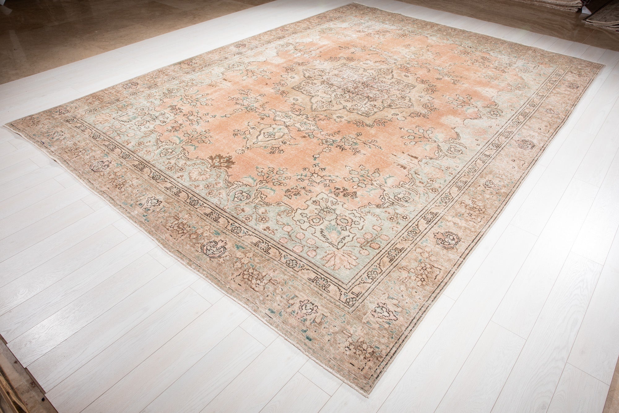 Hand-Knotted Vintage Large Wool Area Rug Faded – 12' 2" x 8' 11" (372 x 273 cm) - Yasi & Fara