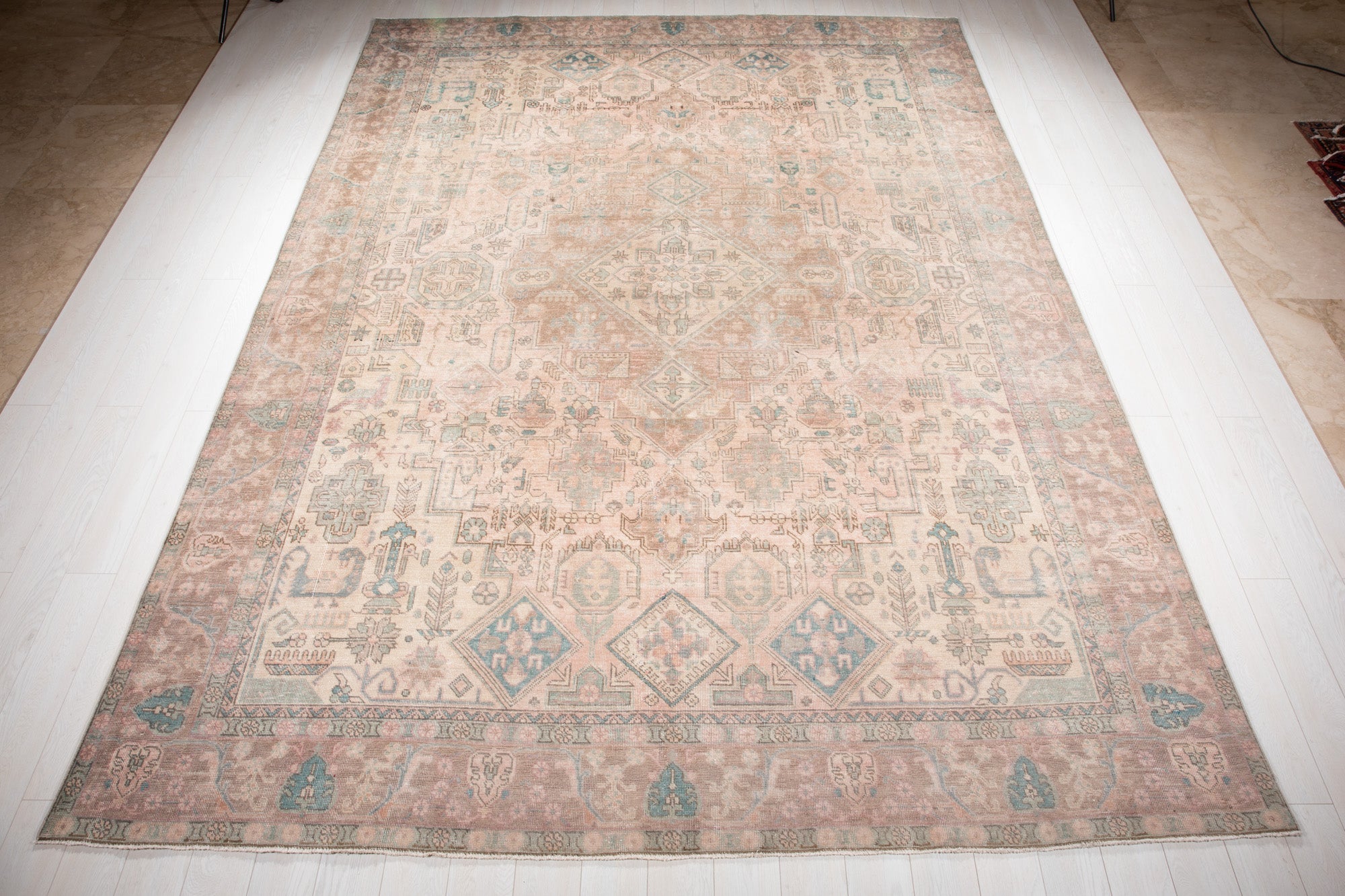 Hand-Knotted Vintage Large Wool Area Rug Faded – 12' 7" x 9' 1" (384 x 278 cm) - Yasi & Fara