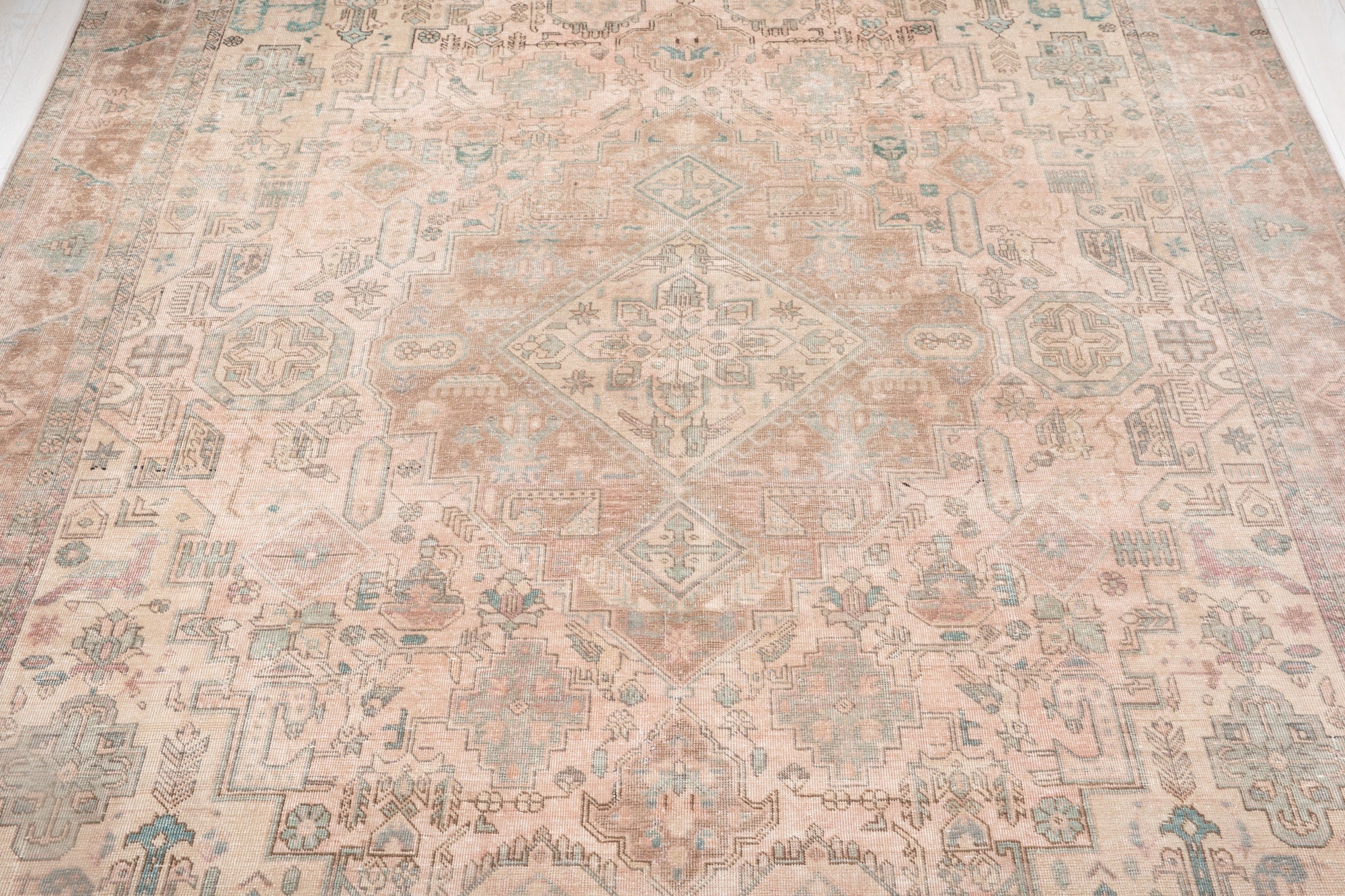 Hand-Knotted Vintage Large Wool Area Rug Faded – 12' 7" x 9' 1" (384 x 278 cm) - Yasi & Fara