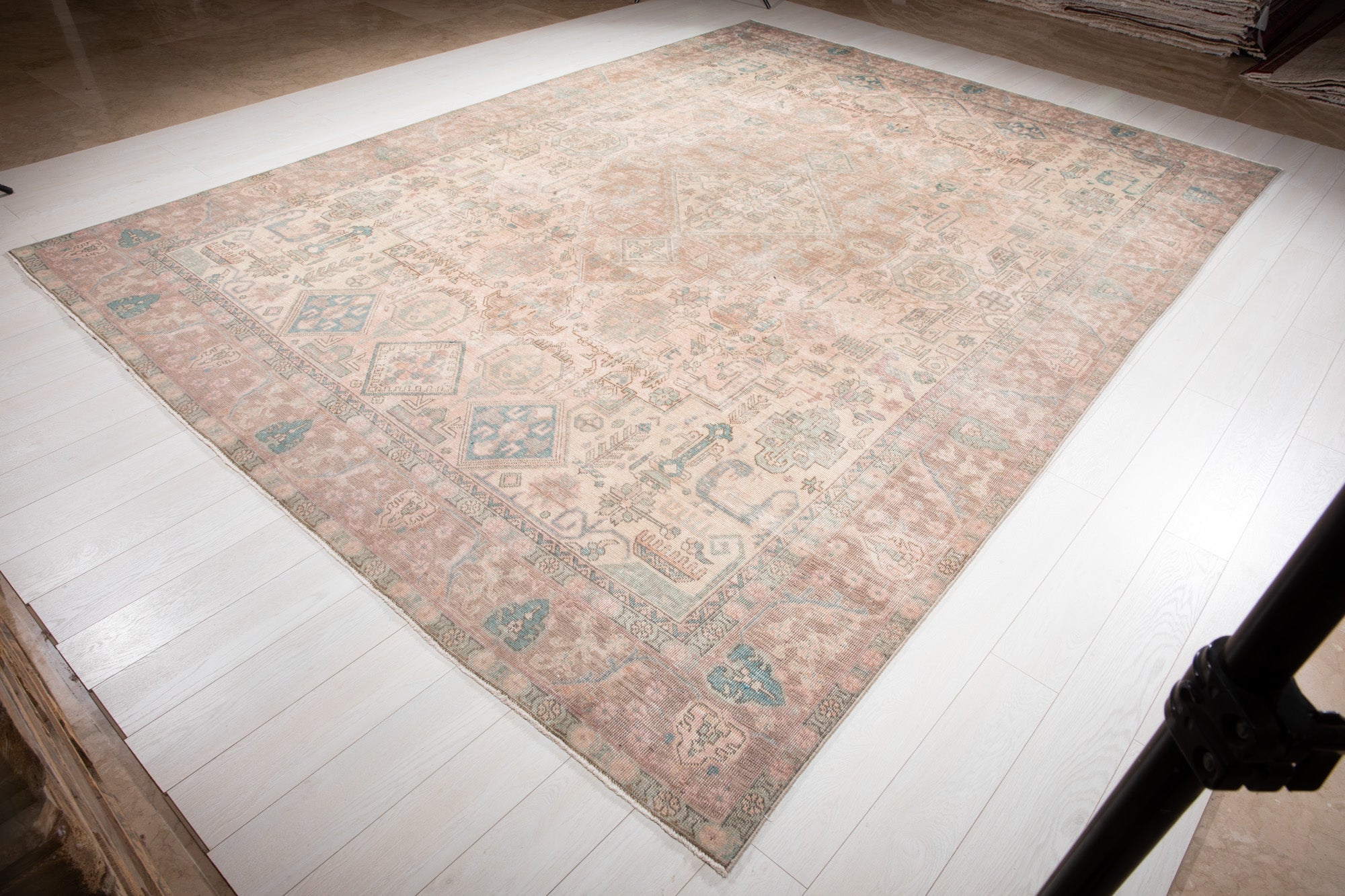 Hand-Knotted Vintage Large Wool Area Rug Faded – 12' 7" x 9' 1" (384 x 278 cm) - Yasi & Fara