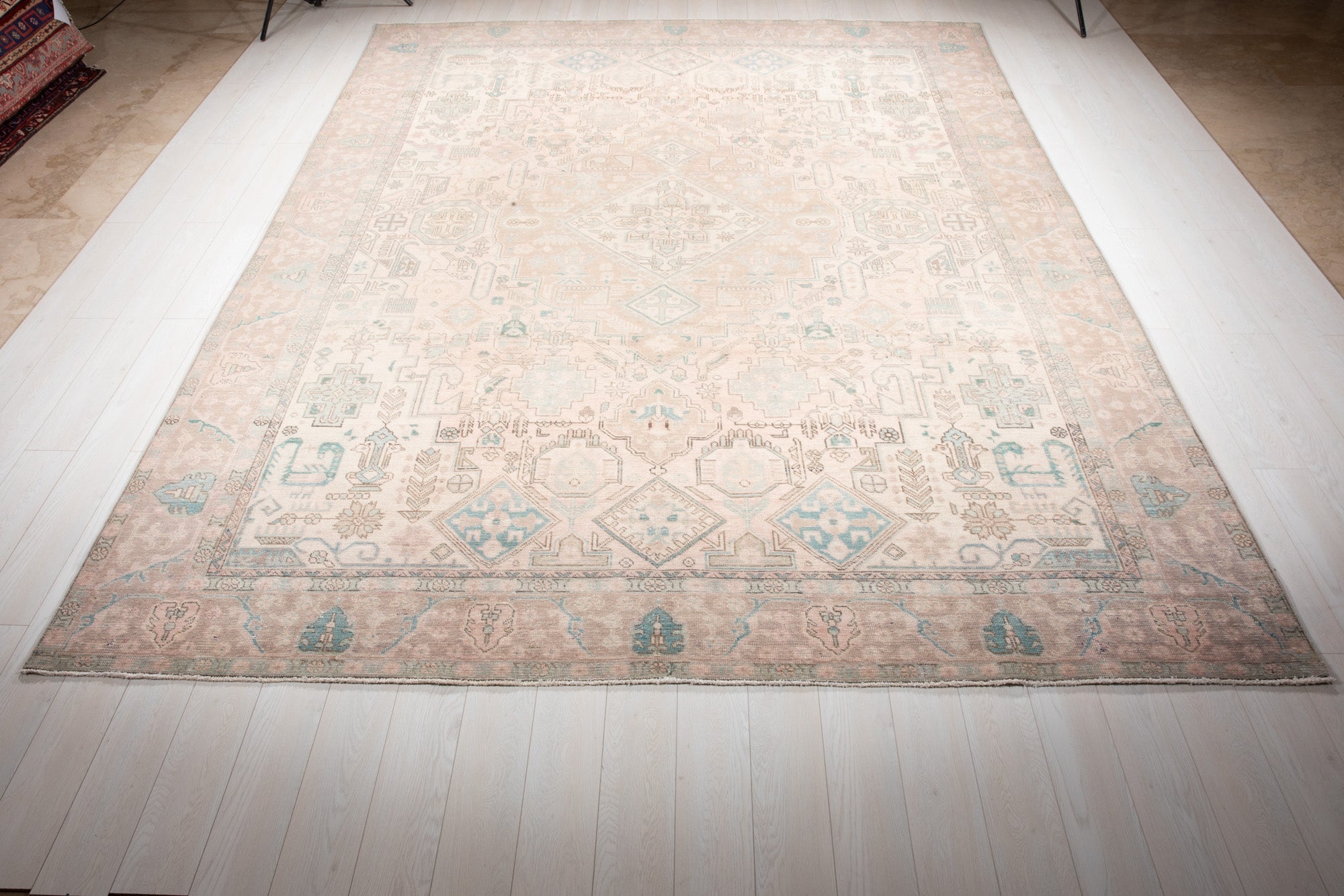 Hand-Knotted Vintage Large Wool Area Rug Faded – 12' 7" x 9' 1" (384 x 278 cm) - Yasi & Fara