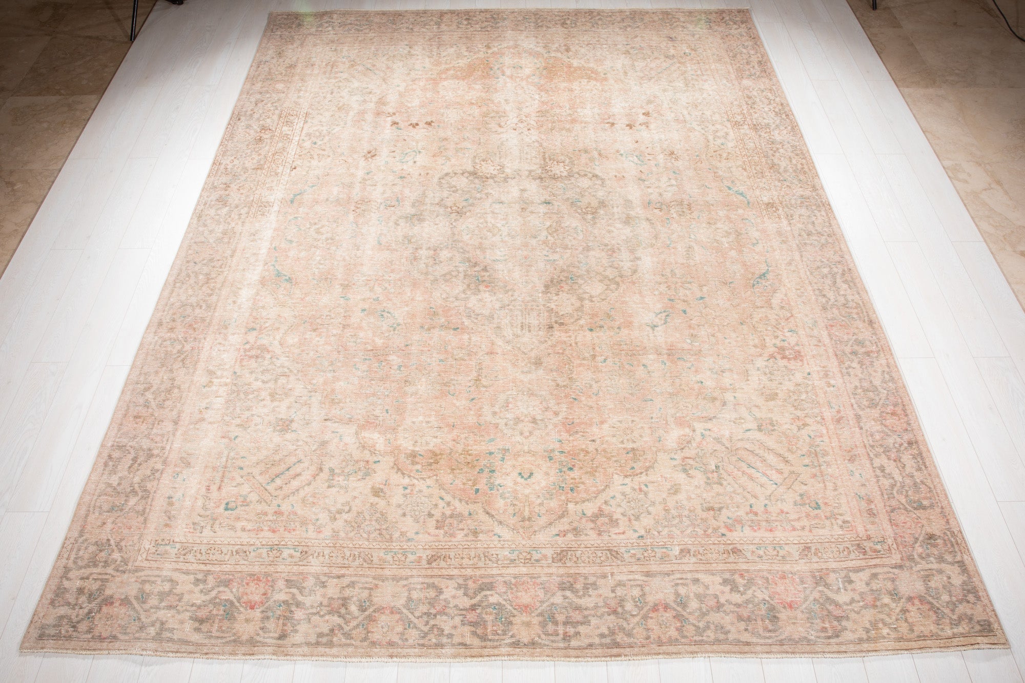 Hand-Knotted Vintage Large Wool Area Rug Faded – 11' 10" x 9' (360 x 275 cm) - Yasi & Fara