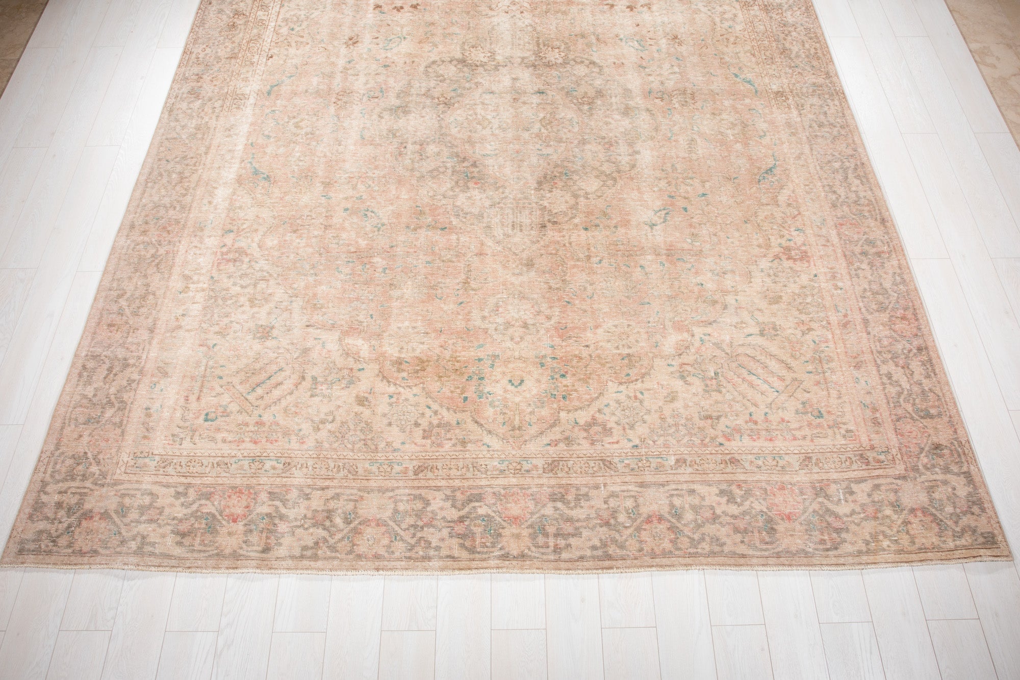 Hand-Knotted Vintage Large Wool Area Rug Faded – 11' 10" x 9' (360 x 275 cm) - Yasi & Fara