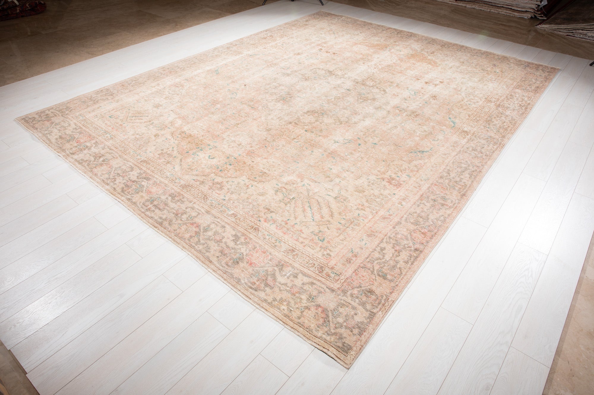 Hand-Knotted Vintage Large Wool Area Rug Faded – 11' 10" x 9' (360 x 275 cm) - Yasi & Fara