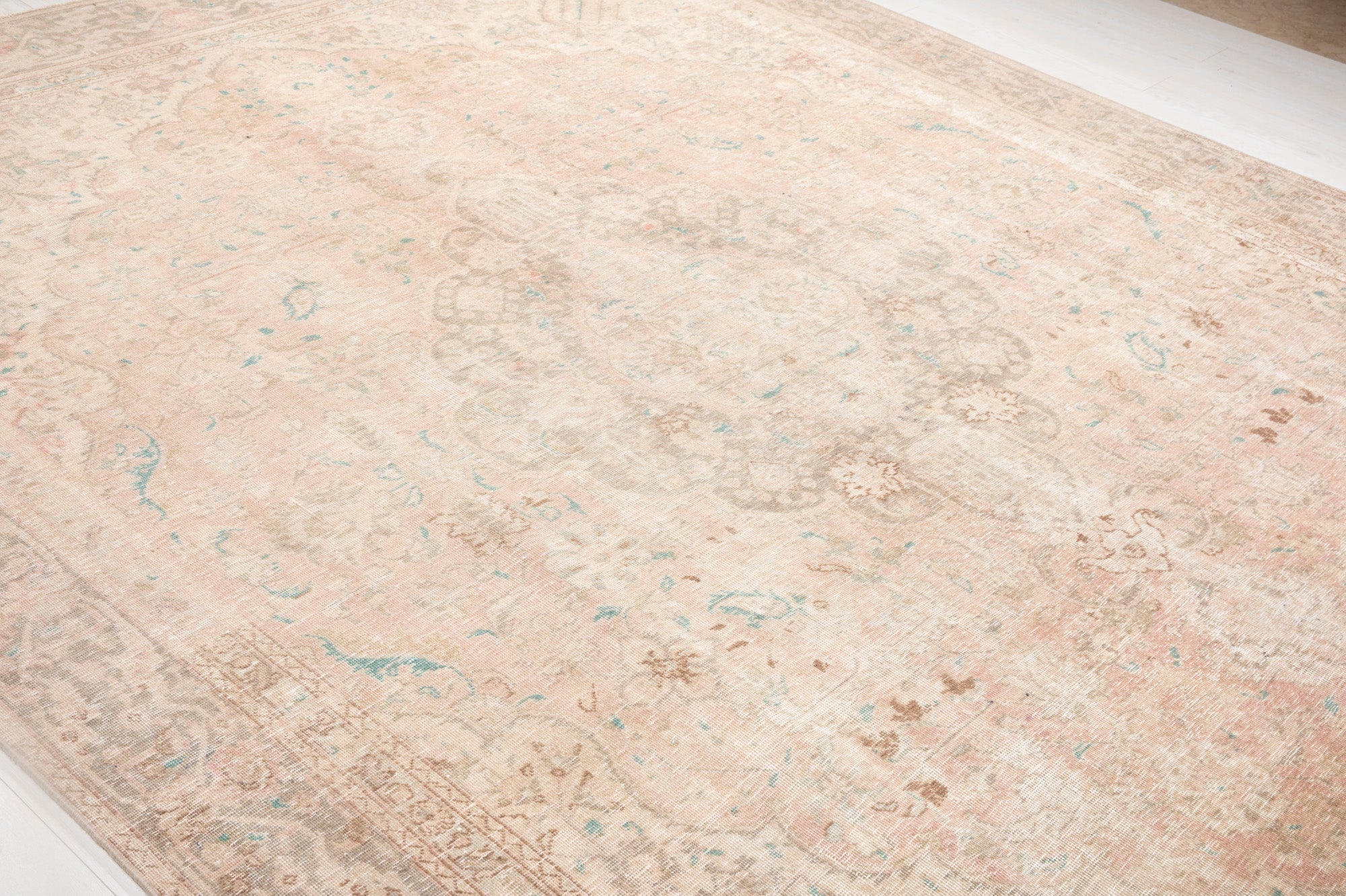 Hand-Knotted Vintage Large Wool Area Rug Faded – 11' 10" x 9' (360 x 275 cm) - Yasi & Fara