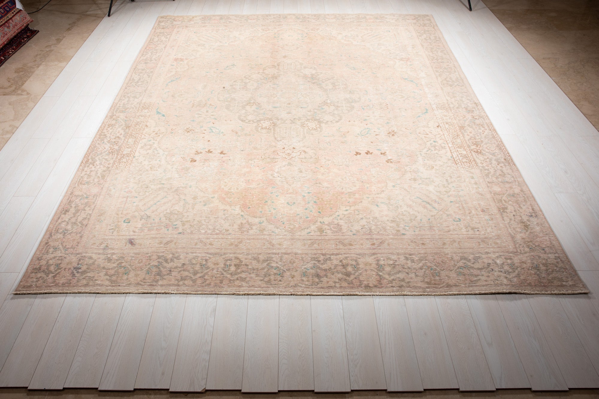 Hand-Knotted Vintage Large Wool Area Rug Faded – 11' 10" x 9' (360 x 275 cm) - Yasi & Fara