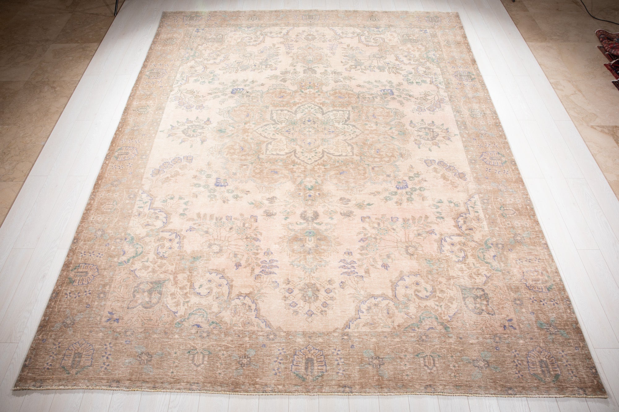 Hand-Knotted Vintage Large Wool Area Rug Faded – 12' 4" x 9' 10" (377 x 299 cm) - Yasi & Fara