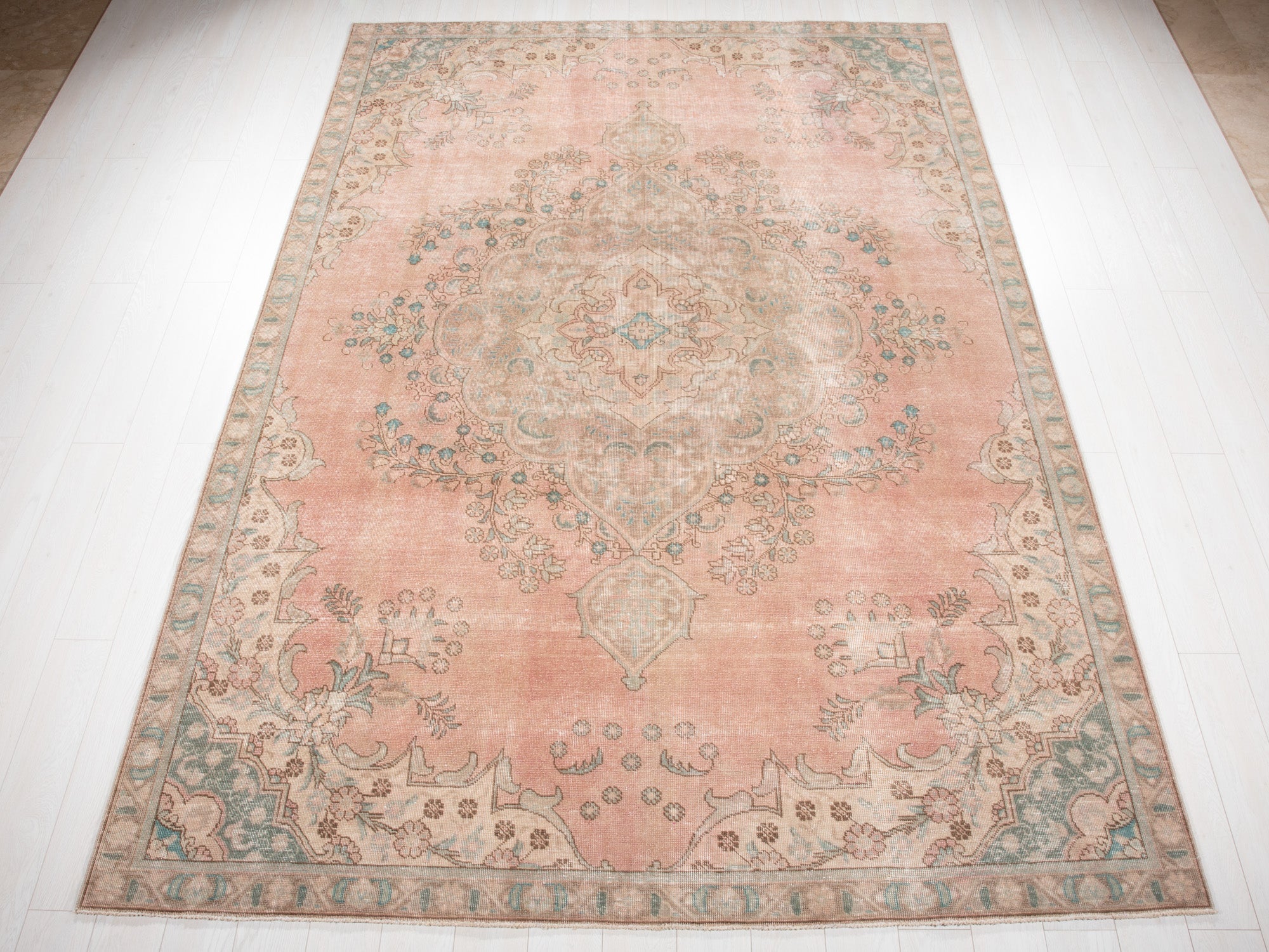Hand-Knotted Vintage Large Wool Area Rug Faded – 10' 8" x 7' 4" (326 x 225 cm) - Yasi & Fara