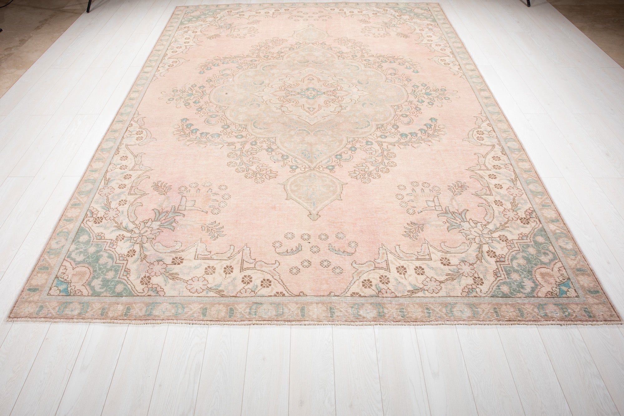 Hand-Knotted Vintage Large Wool Area Rug Faded – 10' 8" x 7' 4" (326 x 225 cm) - Yasi & Fara