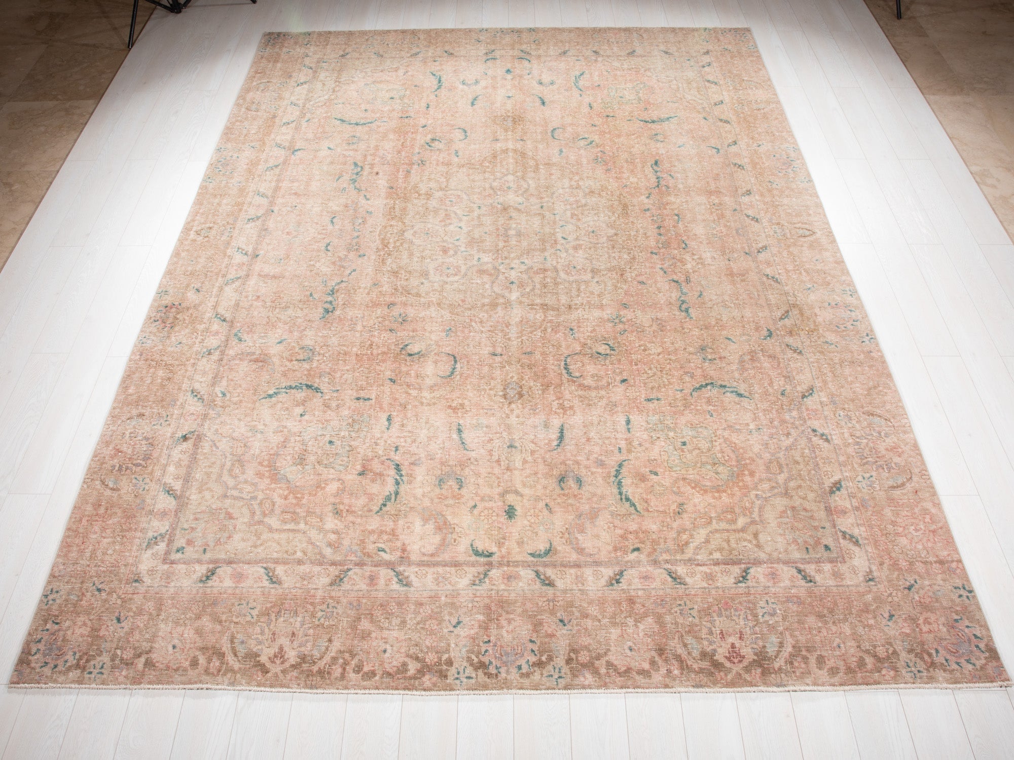 Hand-Knotted Vintage Large Wool Area Rug Faded – 12' x 8' 9" (365 x 266 cm) - Yasi & Fara