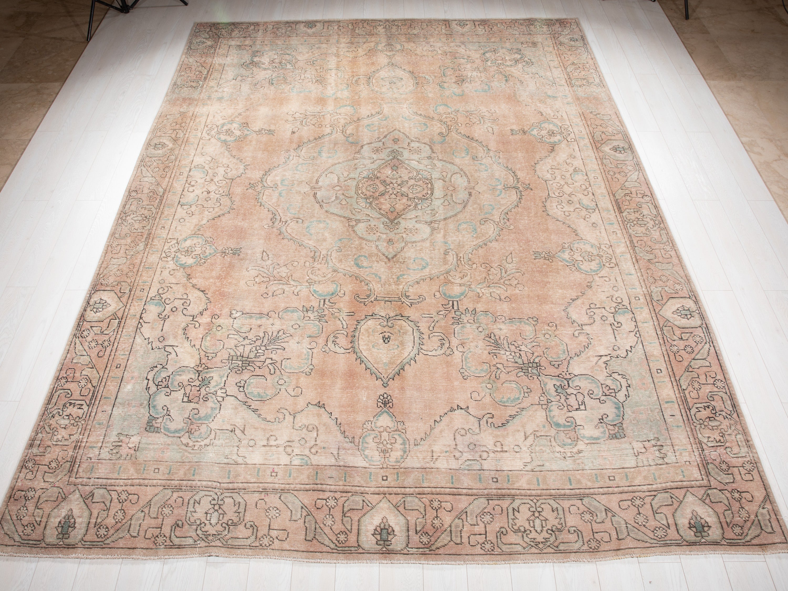 Hand-Knotted Vintage Large Wool Area Rug Faded – 12' 3" x 9' (375 x 275 cm) - Yasi & Fara
