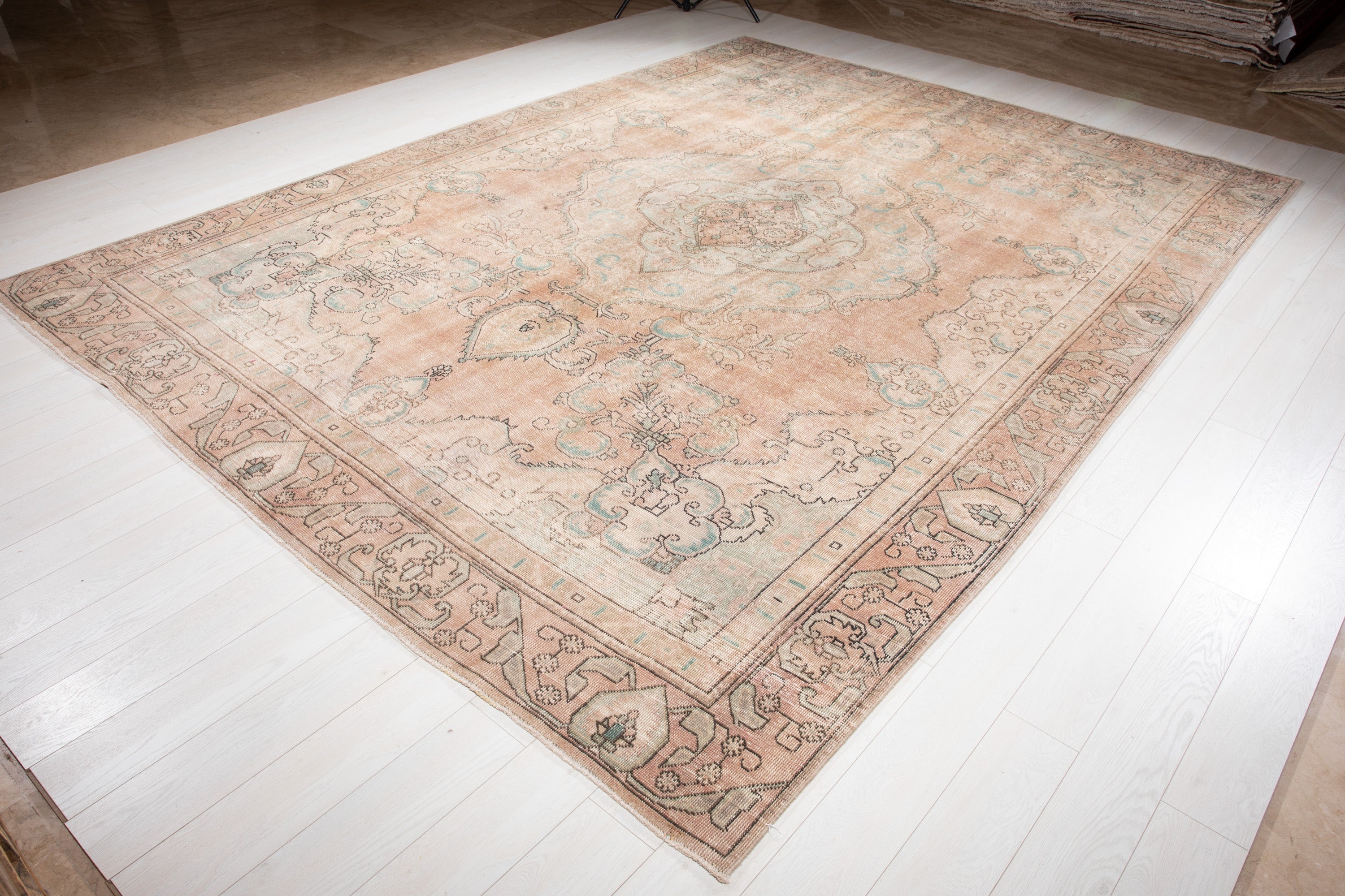 Hand-Knotted Vintage Large Wool Area Rug Faded – 12' 3" x 9' (375 x 275 cm) - Yasi & Fara