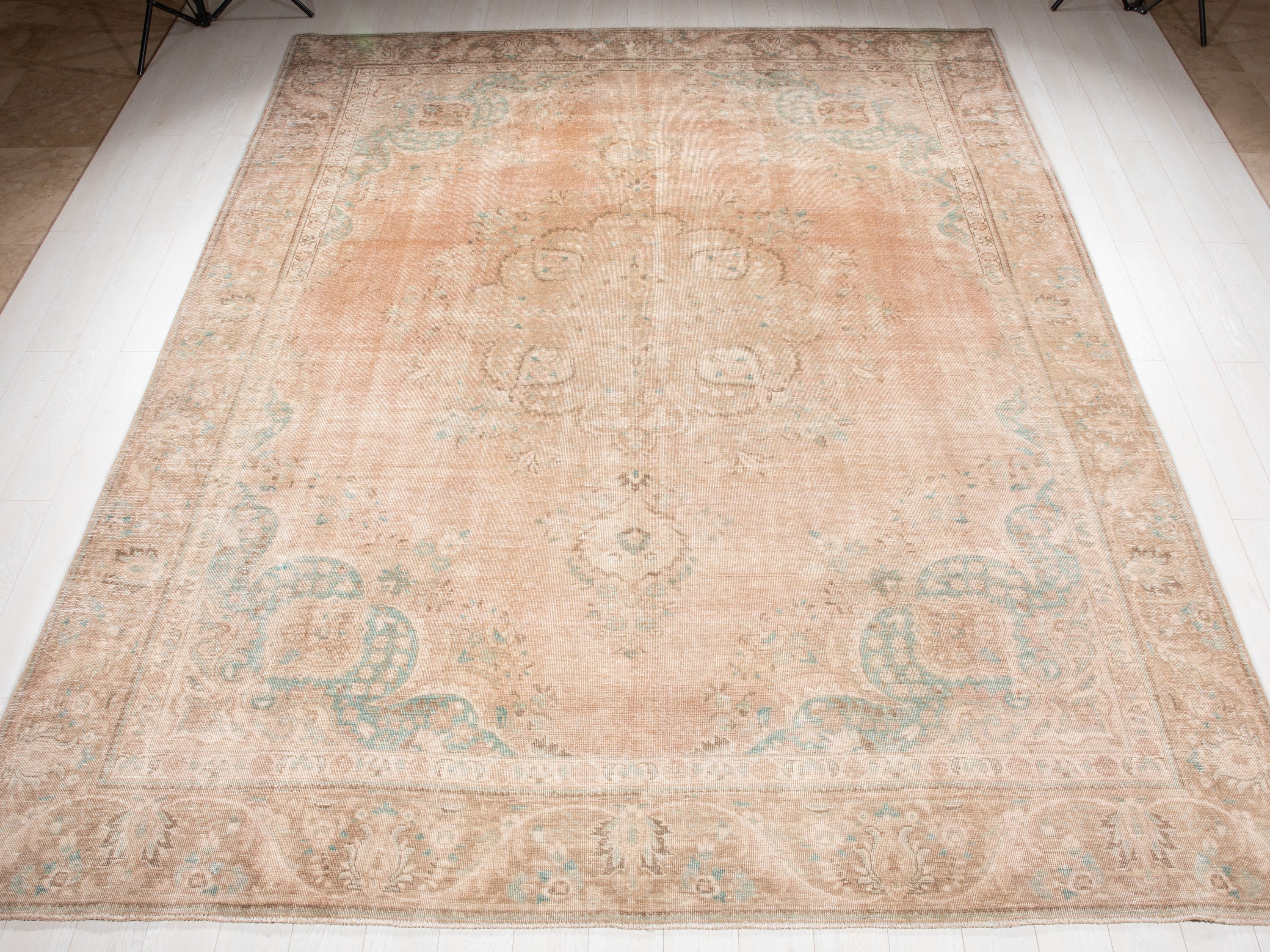 Hand-Knotted Vintage Large Wool Area Rug Faded – 12' 3" x 9' 3" (374 x 283 cm) - Yasi & Fara