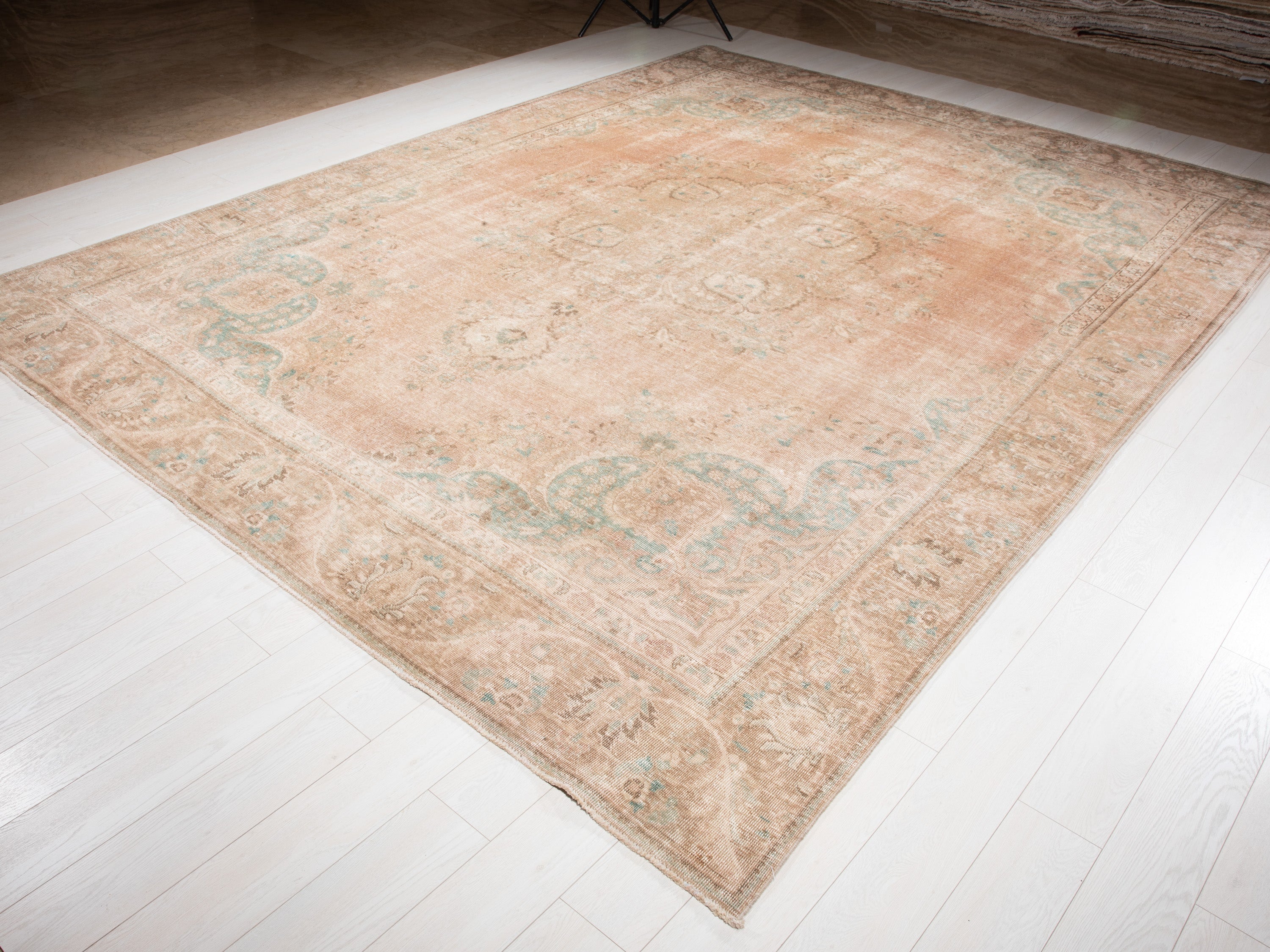 Hand-Knotted Vintage Large Wool Area Rug Faded – 12' 3" x 9' 3" (374 x 283 cm) - Yasi & Fara