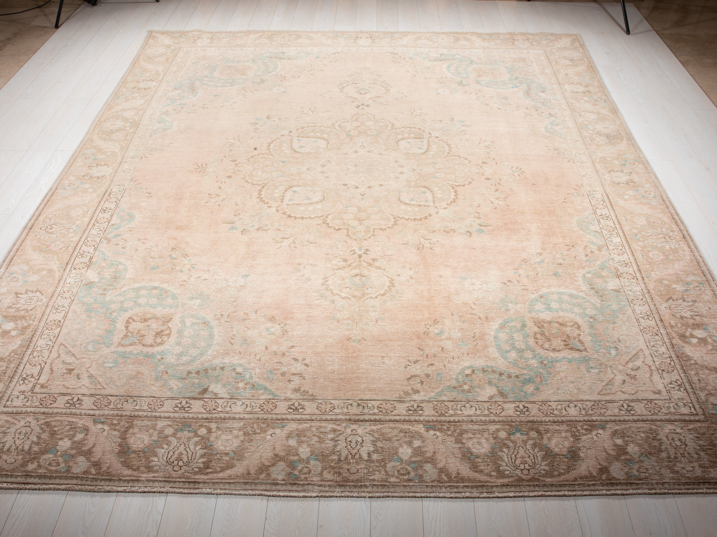 Hand-Knotted Vintage Large Wool Area Rug Faded – 12' 3" x 9' 3" (374 x 283 cm) - Yasi & Fara
