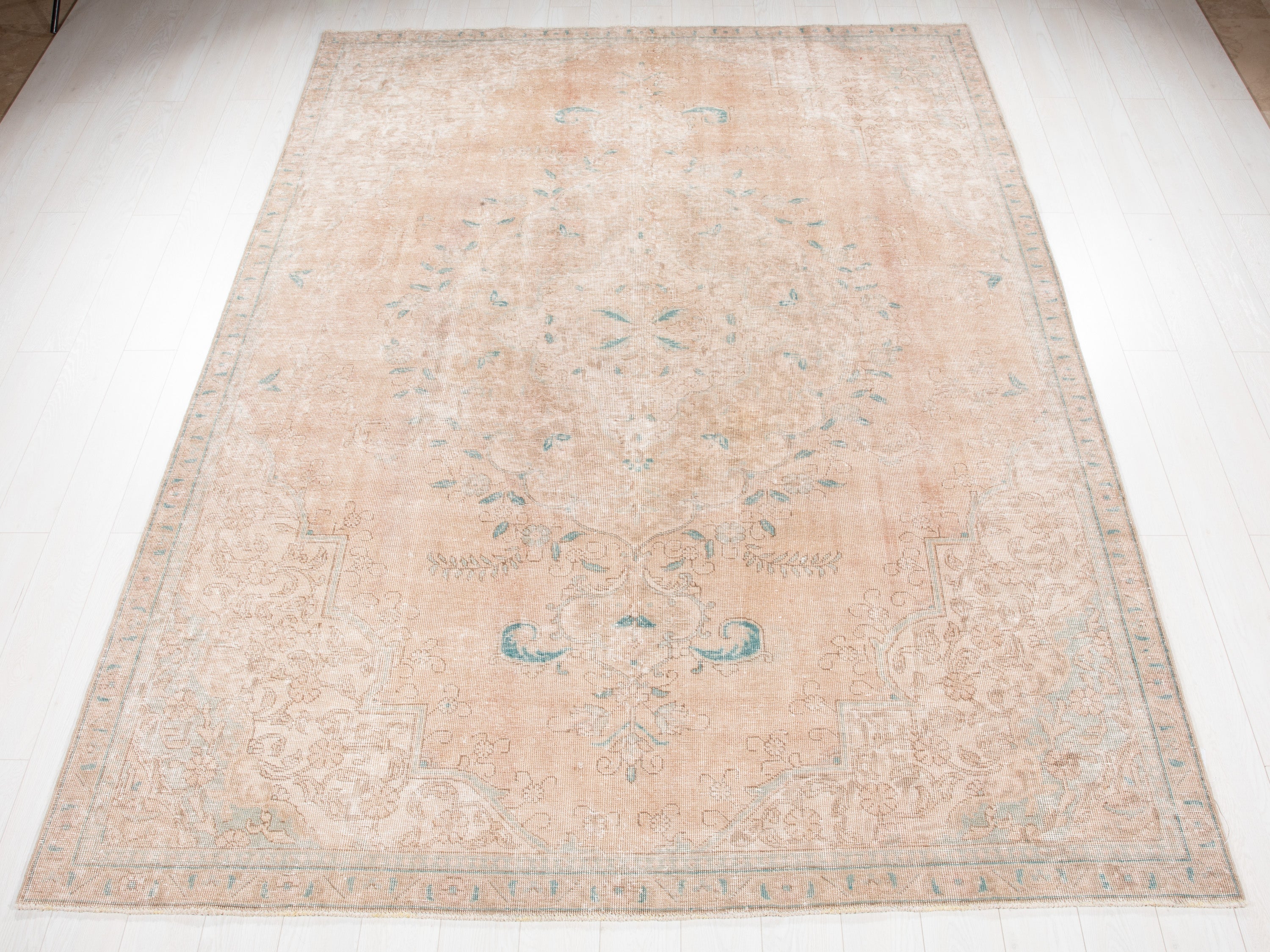 Hand-Knotted Vintage Large Wool Area Rug Faded – 10' 5" x 7' 5" (317 x 226 cm) - Yasi & Fara