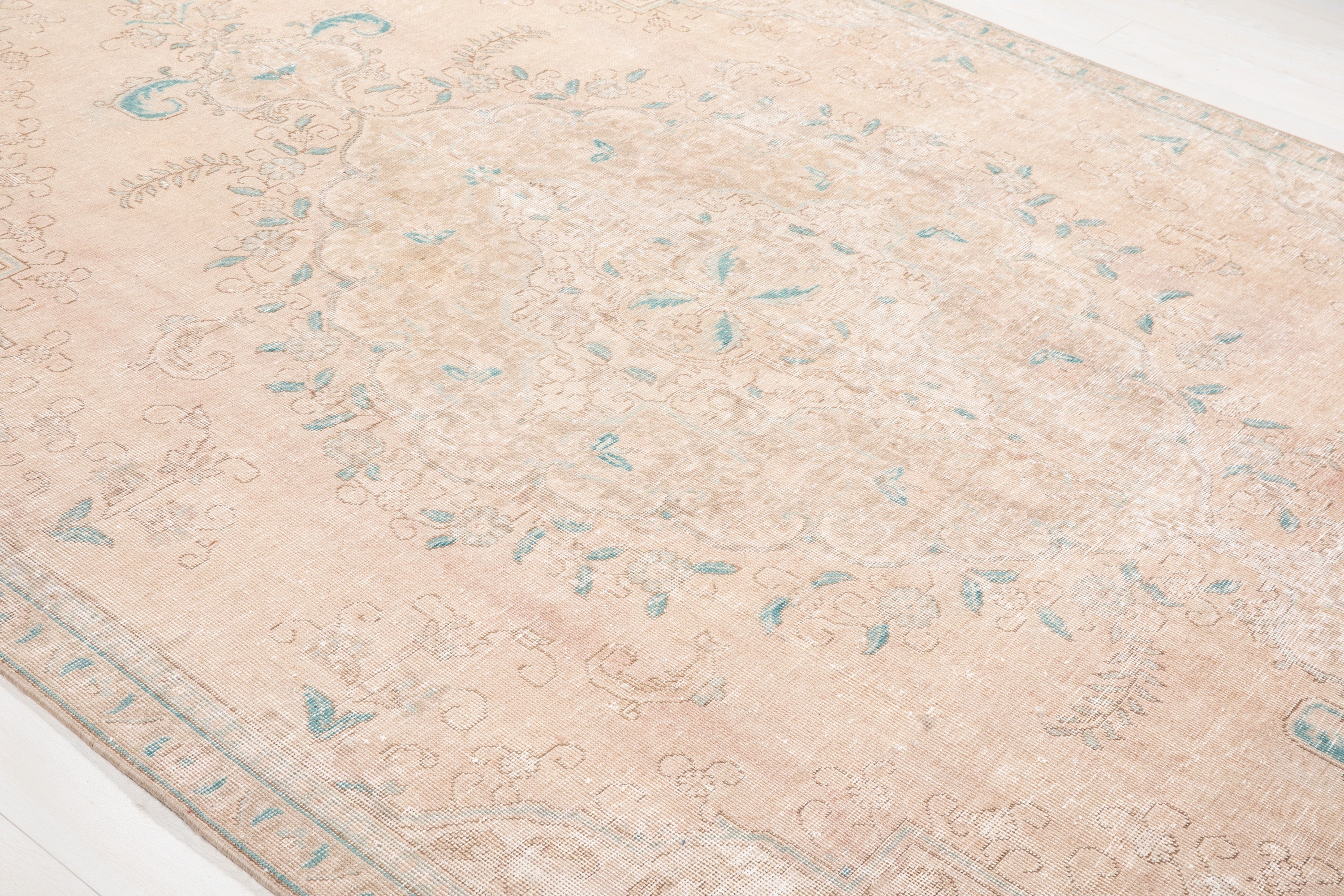 Hand-Knotted Vintage Large Wool Area Rug Faded – 10' 5" x 7' 5" (317 x 226 cm) - Yasi & Fara