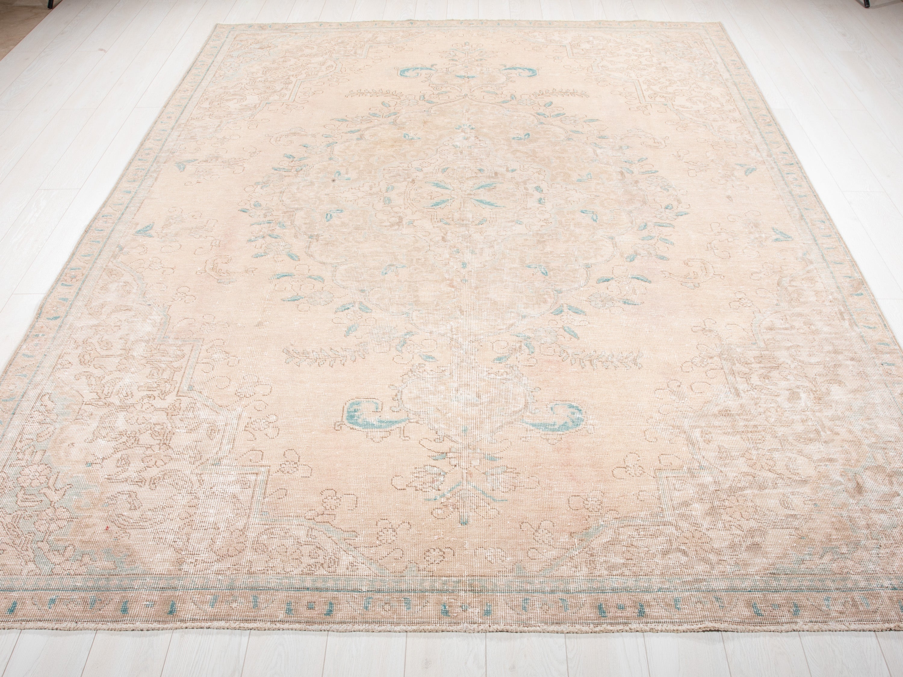 Hand-Knotted Vintage Large Wool Area Rug Faded – 10' 5" x 7' 5" (317 x 226 cm) - Yasi & Fara