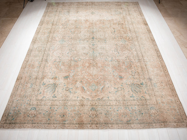 12' 9" x 9' 5" Excellent Hand-Knotted Antique Neutral Faded Large Area Rug