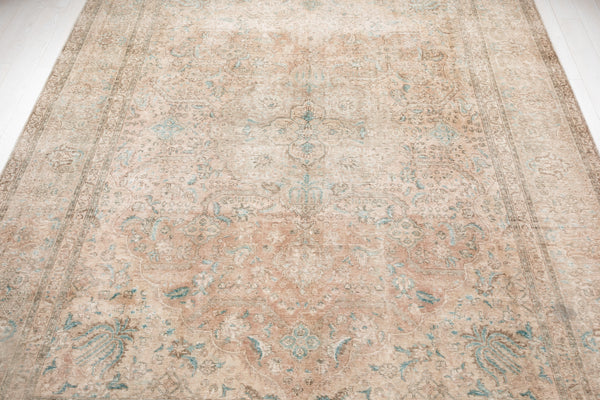 12' 9" x 9' 5" Excellent Hand-Knotted Antique Neutral Faded Large Area Rug