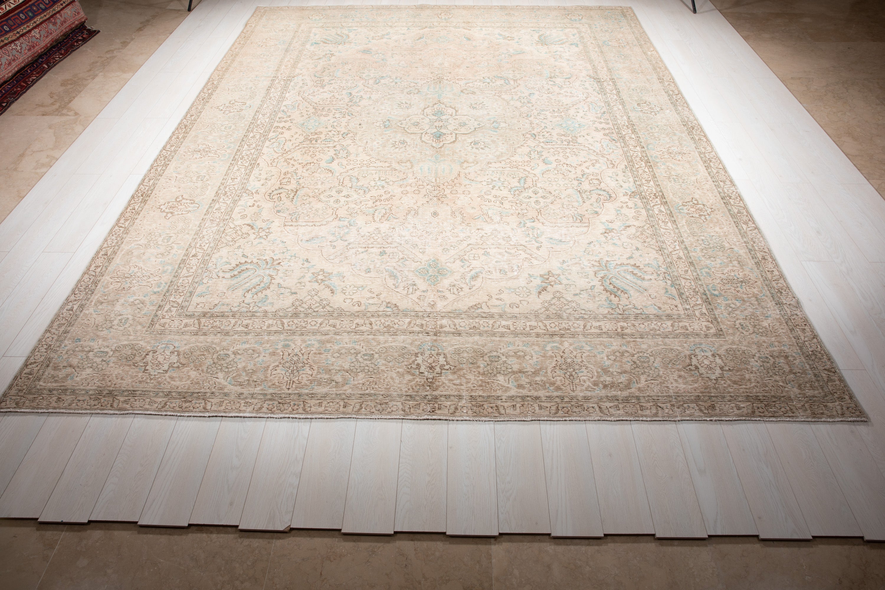 Hand-Knotted Vintage Large Wool Area Rug Faded – 12' 9" x 9' 5" (390 x 286 cm) - Yasi & Fara