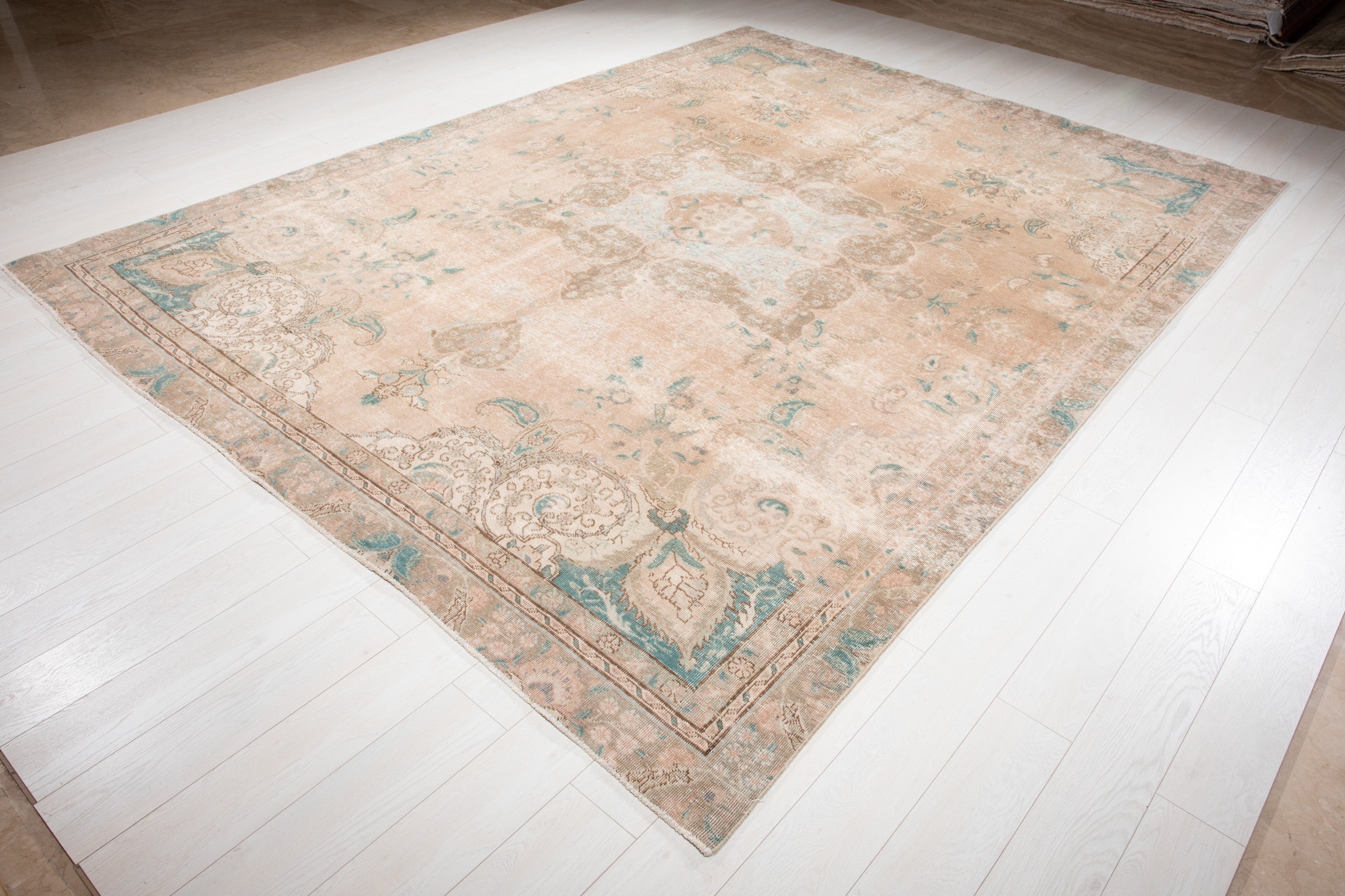 Hand-Knotted Vintage Large Wool Area Rug Faded – 11' 2" x 8' 4" (342 x 254 cm) - Yasi & Fara
