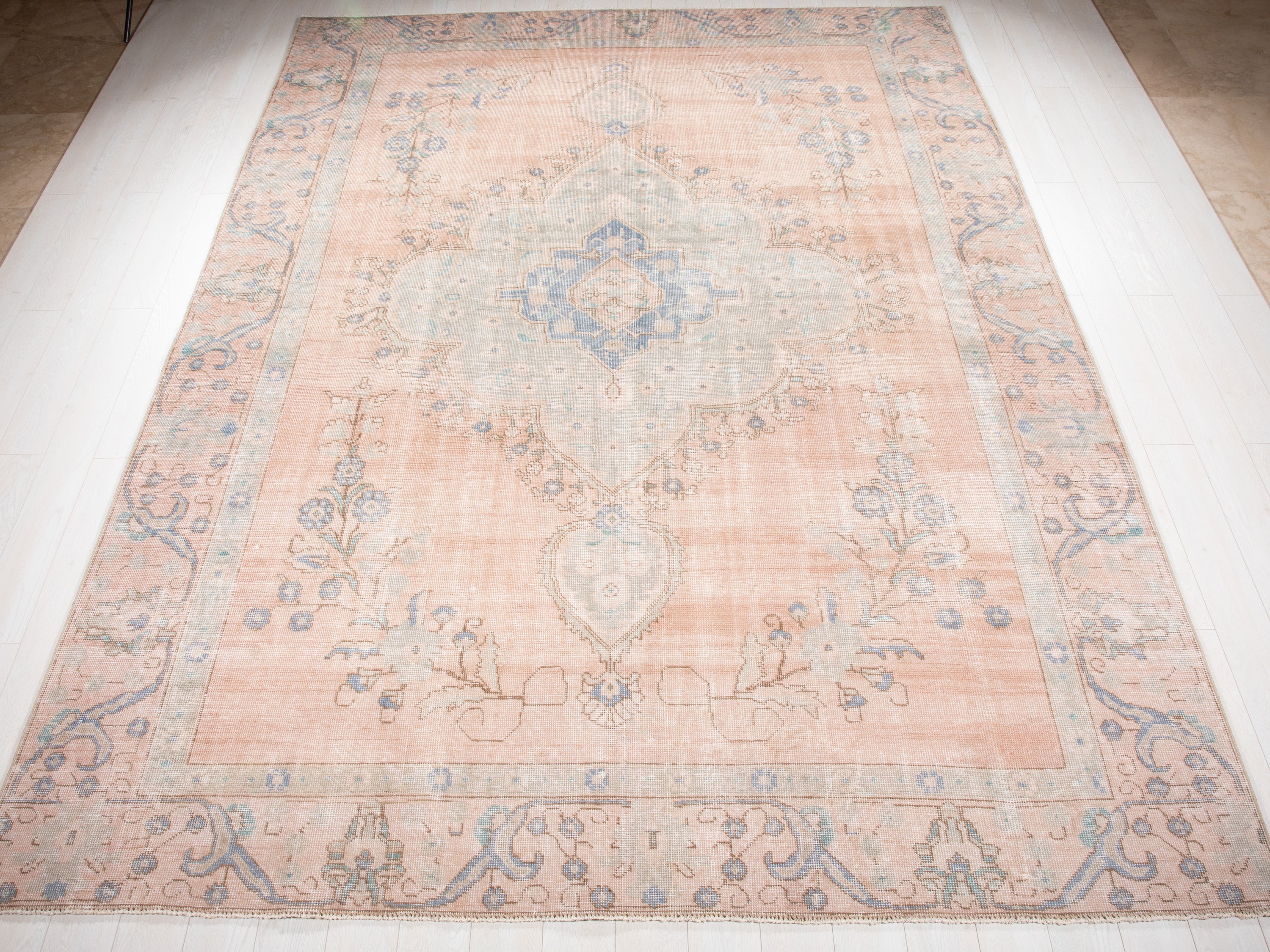 Hand-Knotted Vintage Large Wool Area Rug Faded – 12' 2" x 9' (370 x 274 cm) - Yasi & Fara