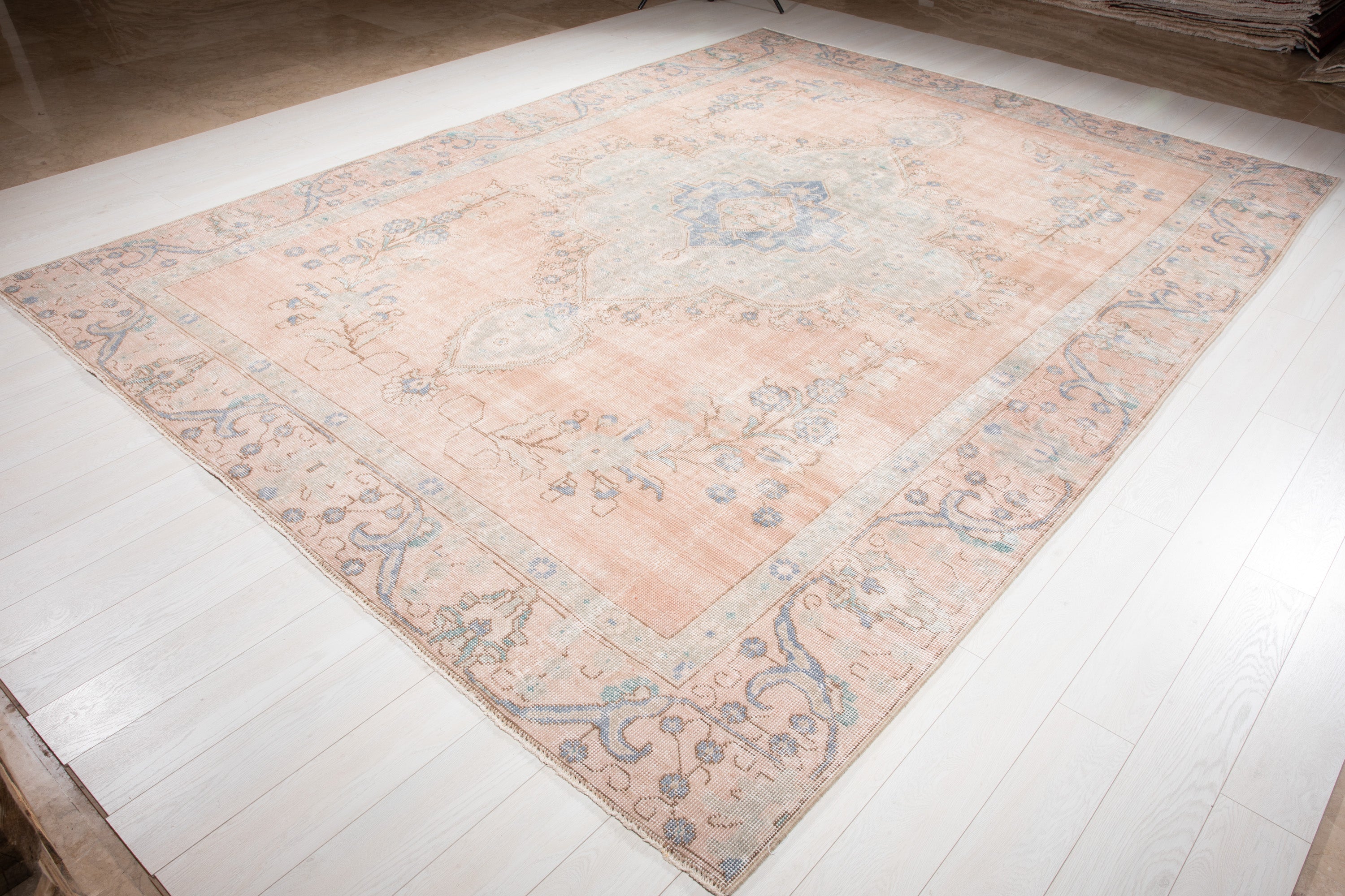 Hand-Knotted Vintage Large Wool Area Rug Faded – 12' 2" x 9' (370 x 274 cm) - Yasi & Fara