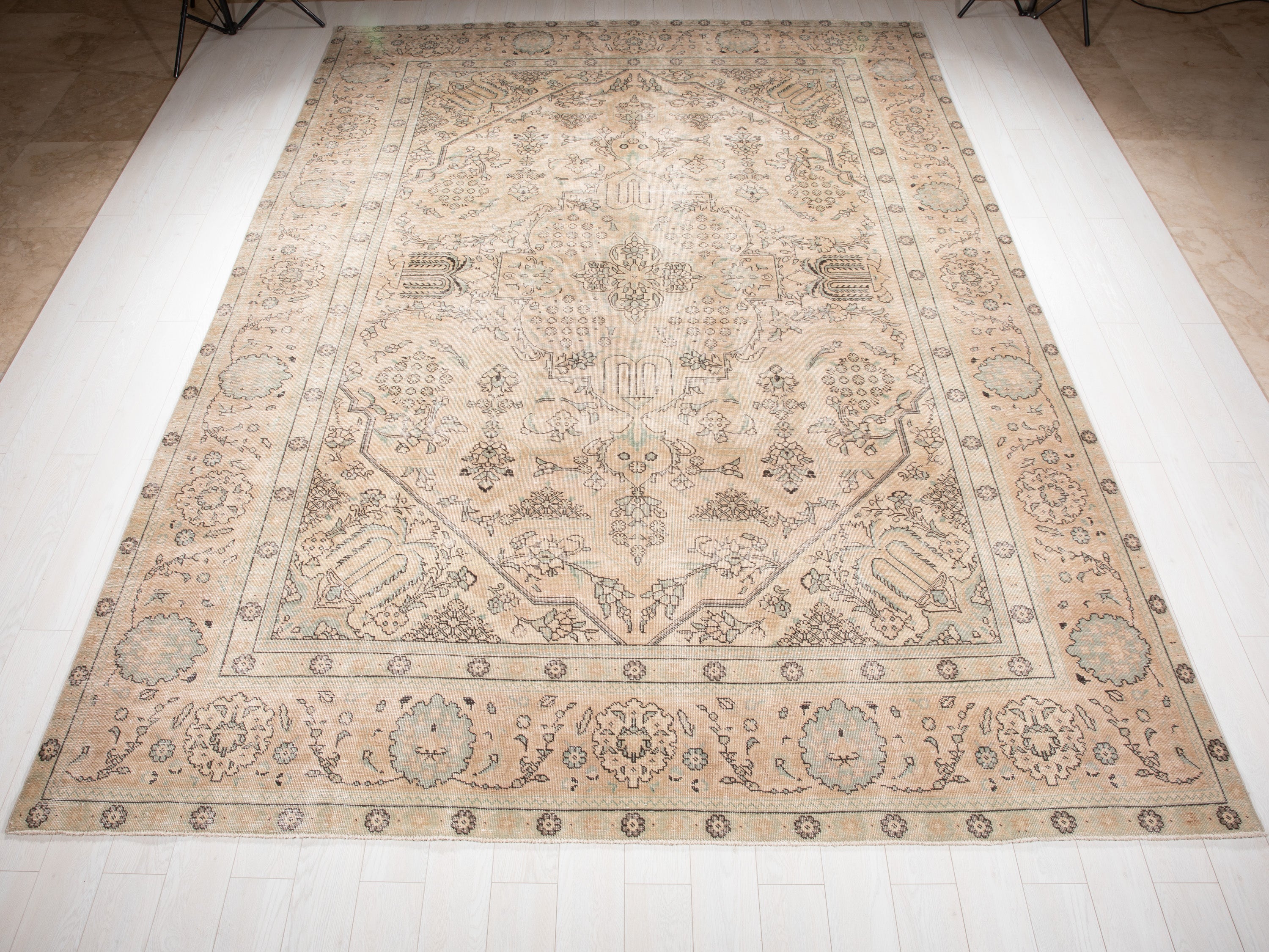 Hand-Knotted Vintage Large Wool Area Rug Faded – 12' 9" x 9' 2" (390 x 281 cm) - Yasi & Fara
