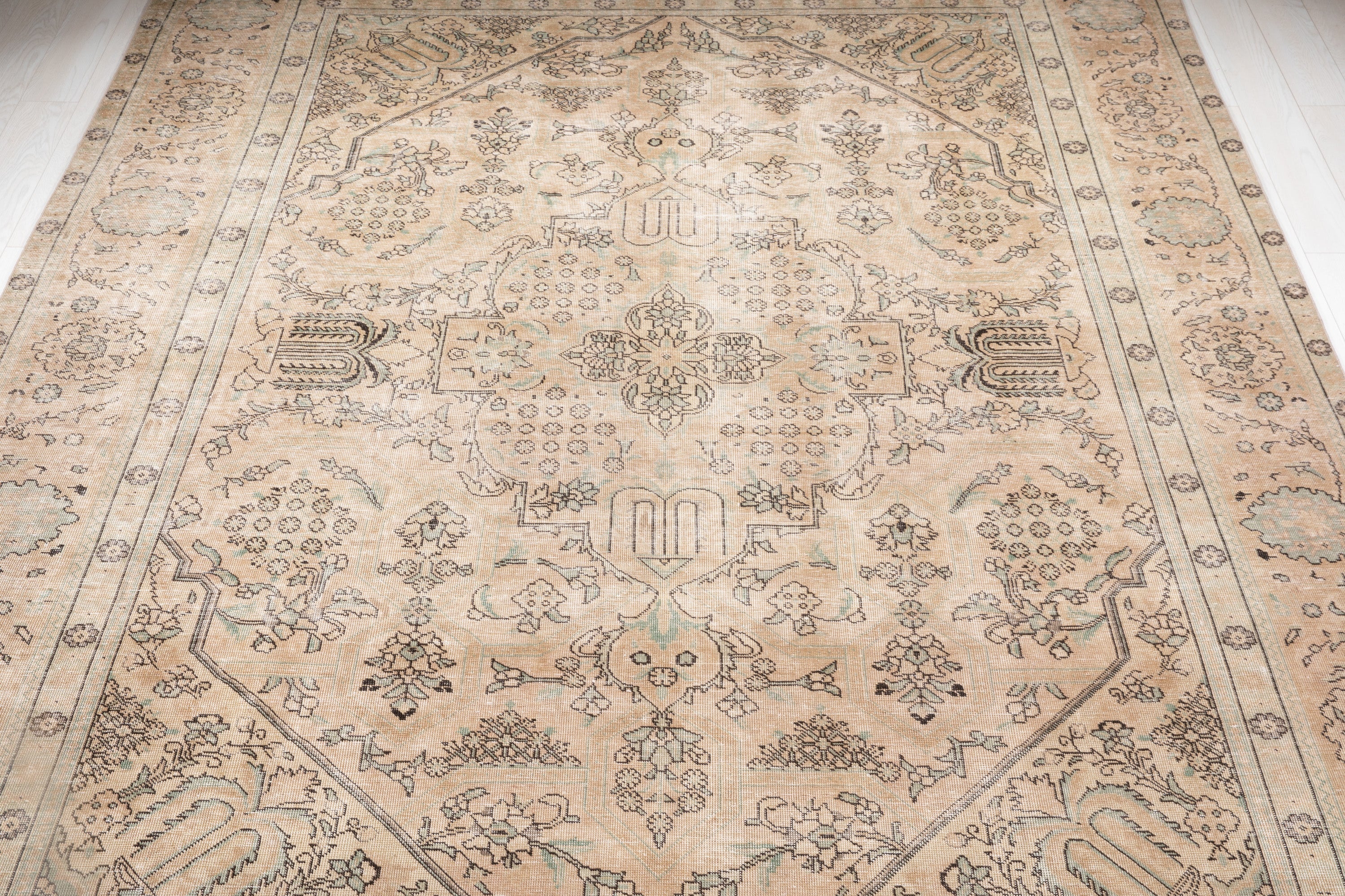Hand-Knotted Vintage Large Wool Area Rug Faded – 12' 9" x 9' 2" (390 x 281 cm) - Yasi & Fara