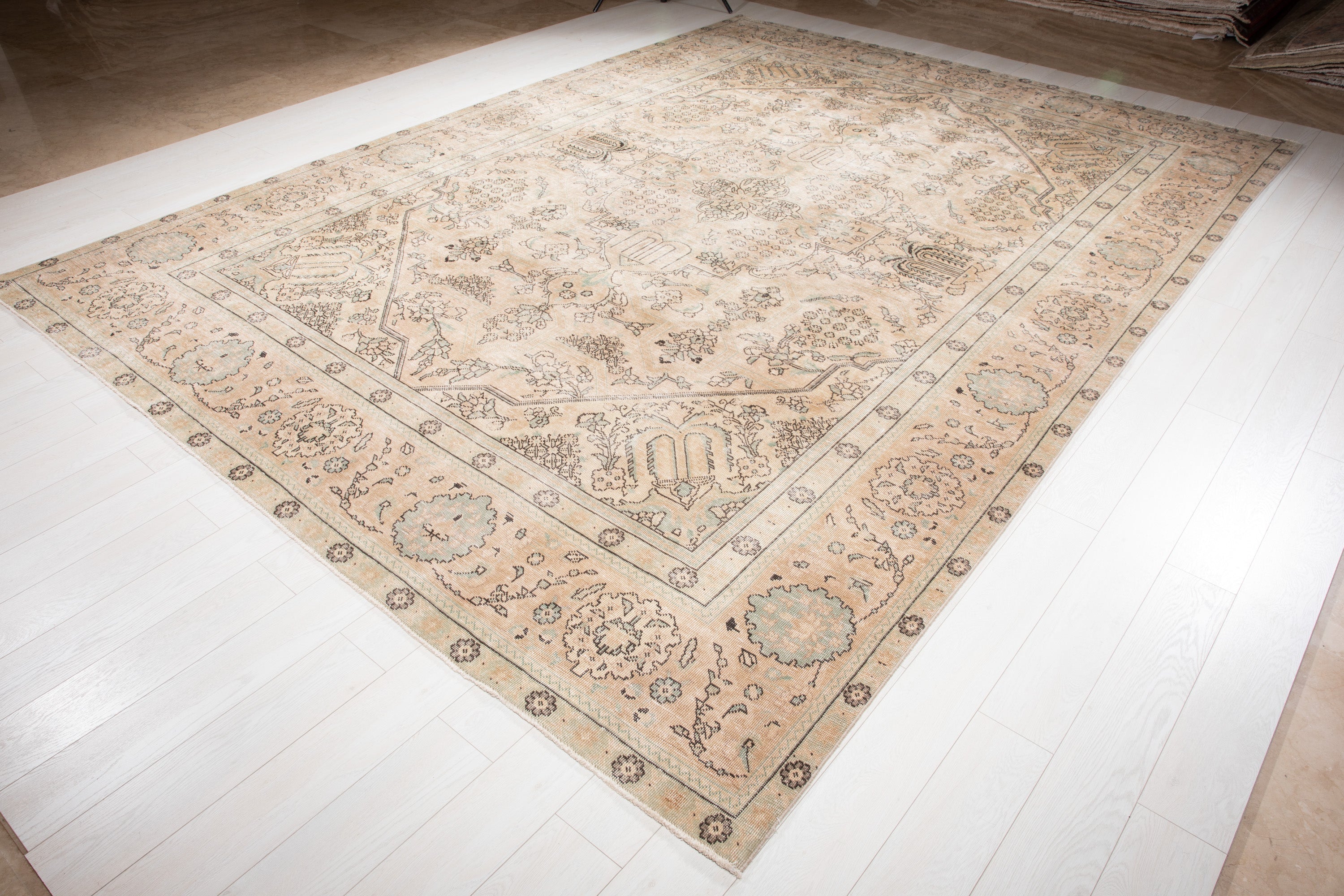 Hand-Knotted Vintage Large Wool Area Rug Faded – 12' 9" x 9' 2" (390 x 281 cm) - Yasi & Fara