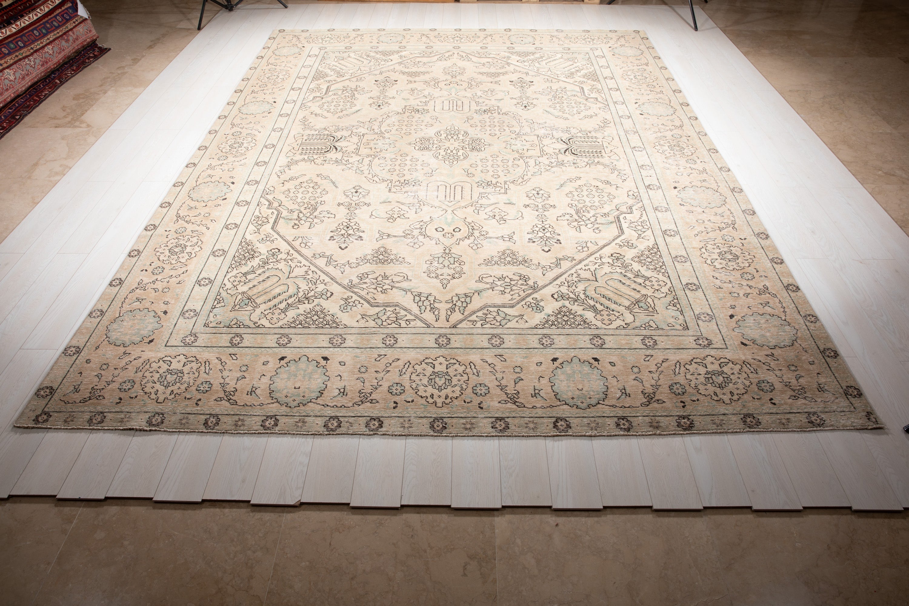 Hand-Knotted Vintage Large Wool Area Rug Faded – 12' 9" x 9' 2" (390 x 281 cm) - Yasi & Fara