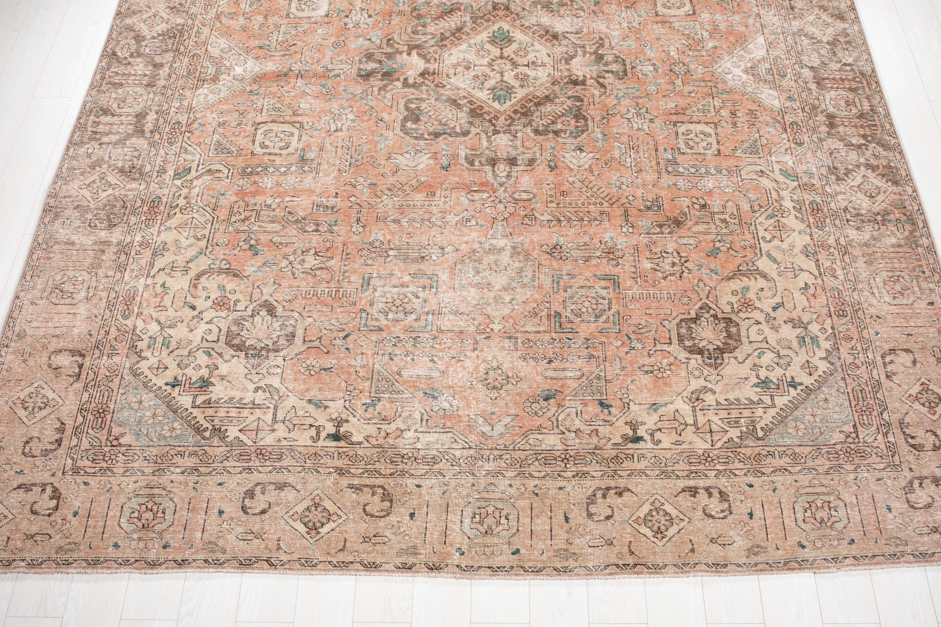Hand-Knotted Vintage Large Wool Area Rug Faded – 12' 5" x 9' 3" (378 x 283 cm) - Yasi & Fara