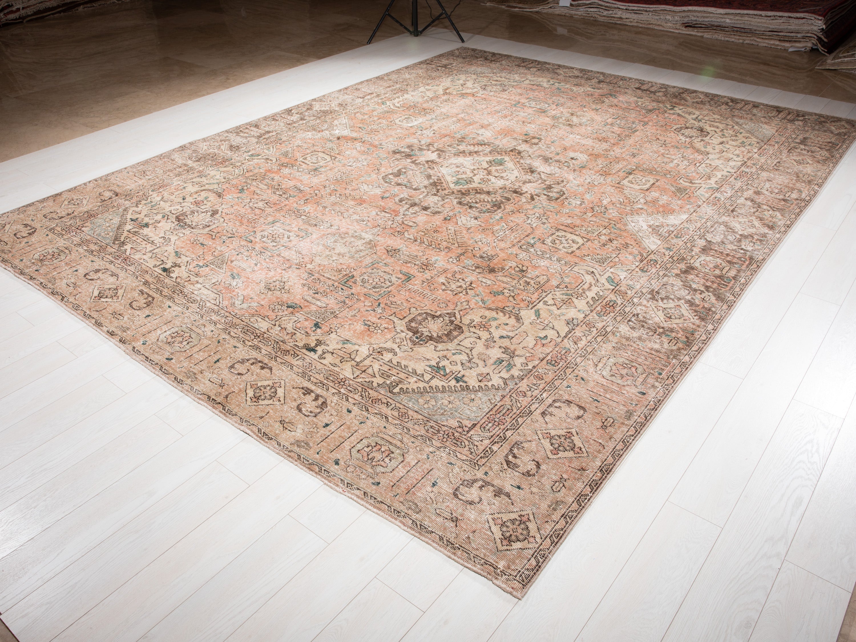 Hand-Knotted Vintage Large Wool Area Rug Faded – 12' 5" x 9' 3" (378 x 283 cm) - Yasi & Fara