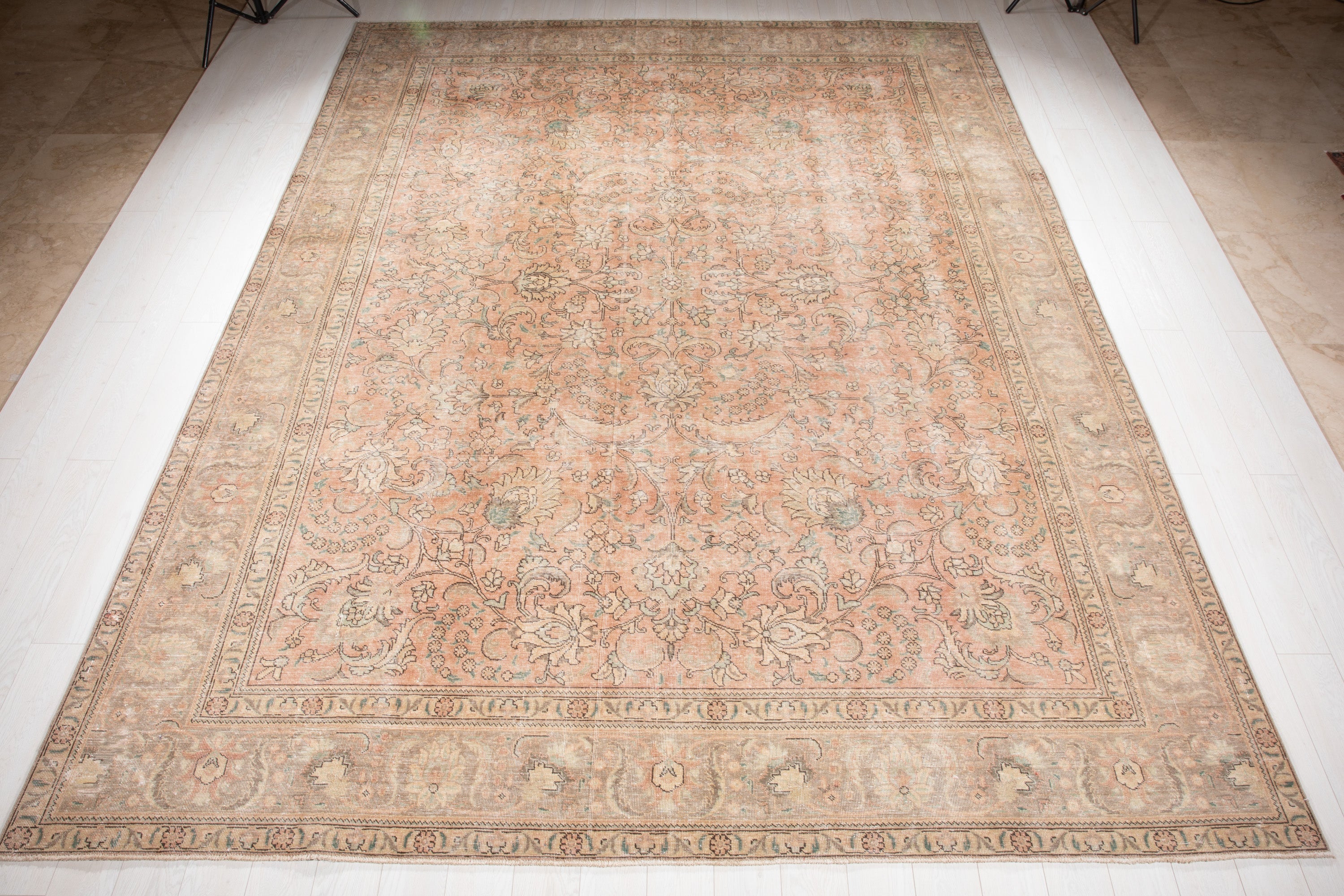 Hand-Knotted Vintage Large Wool Area Rug Faded – 12' 6" x 9' 6" (382 x 291 cm) - Yasi & Fara