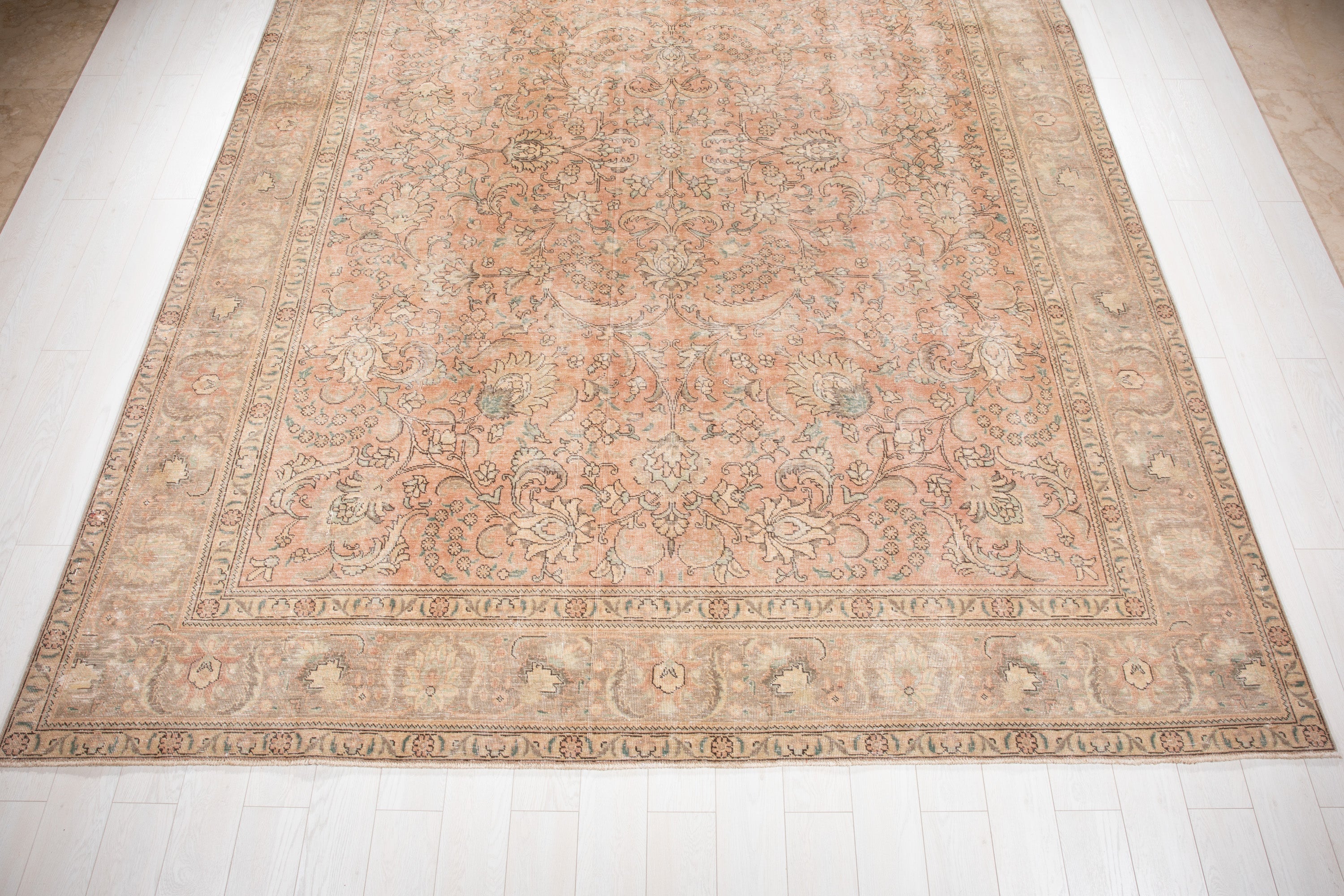 Hand-Knotted Vintage Large Wool Area Rug Faded – 12' 6" x 9' 6" (382 x 291 cm) - Yasi & Fara