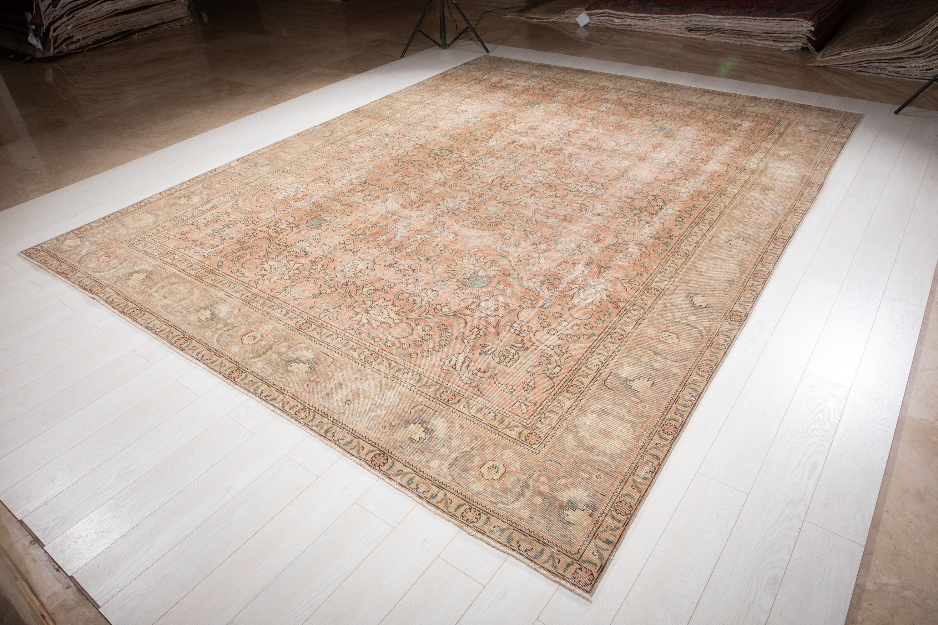 Hand-Knotted Vintage Large Wool Area Rug Faded – 12' 6" x 9' 6" (382 x 291 cm) - Yasi & Fara