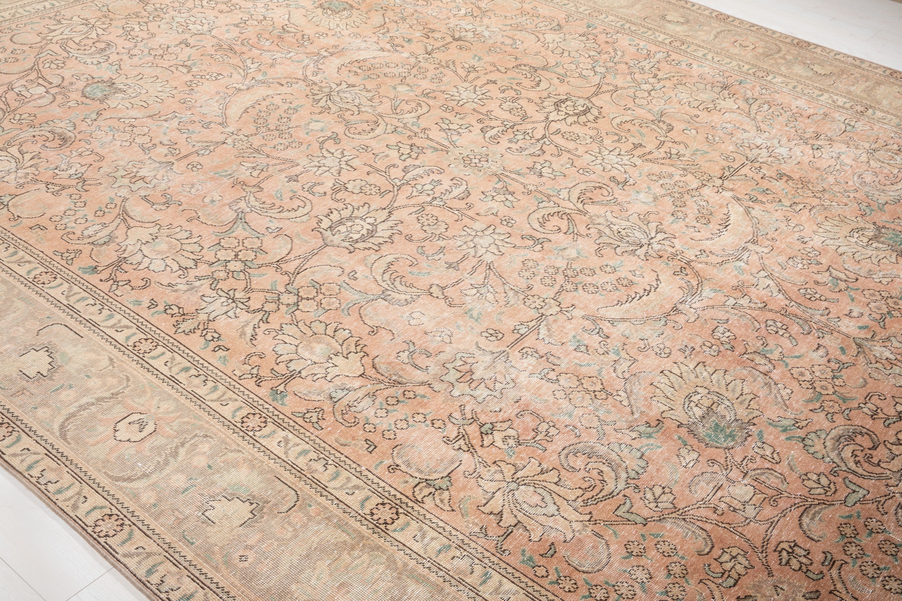 Hand-Knotted Vintage Large Wool Area Rug Faded – 12' 6" x 9' 6" (382 x 291 cm) - Yasi & Fara