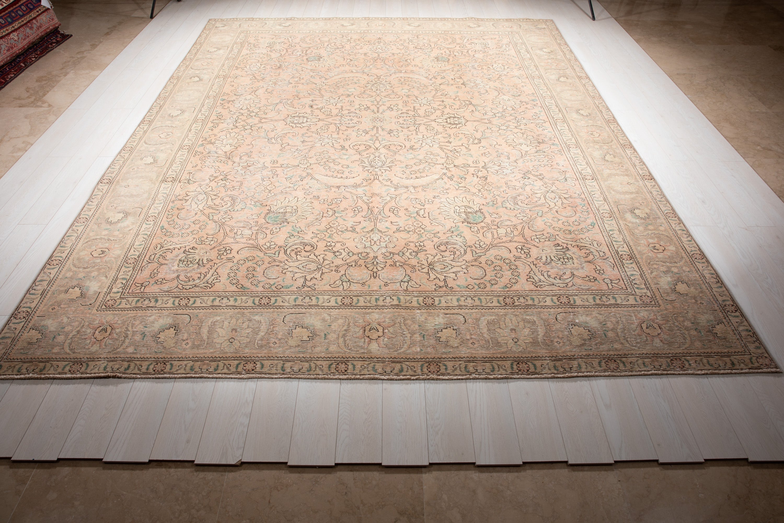 Hand-Knotted Vintage Large Wool Area Rug Faded – 12' 6" x 9' 6" (382 x 291 cm) - Yasi & Fara