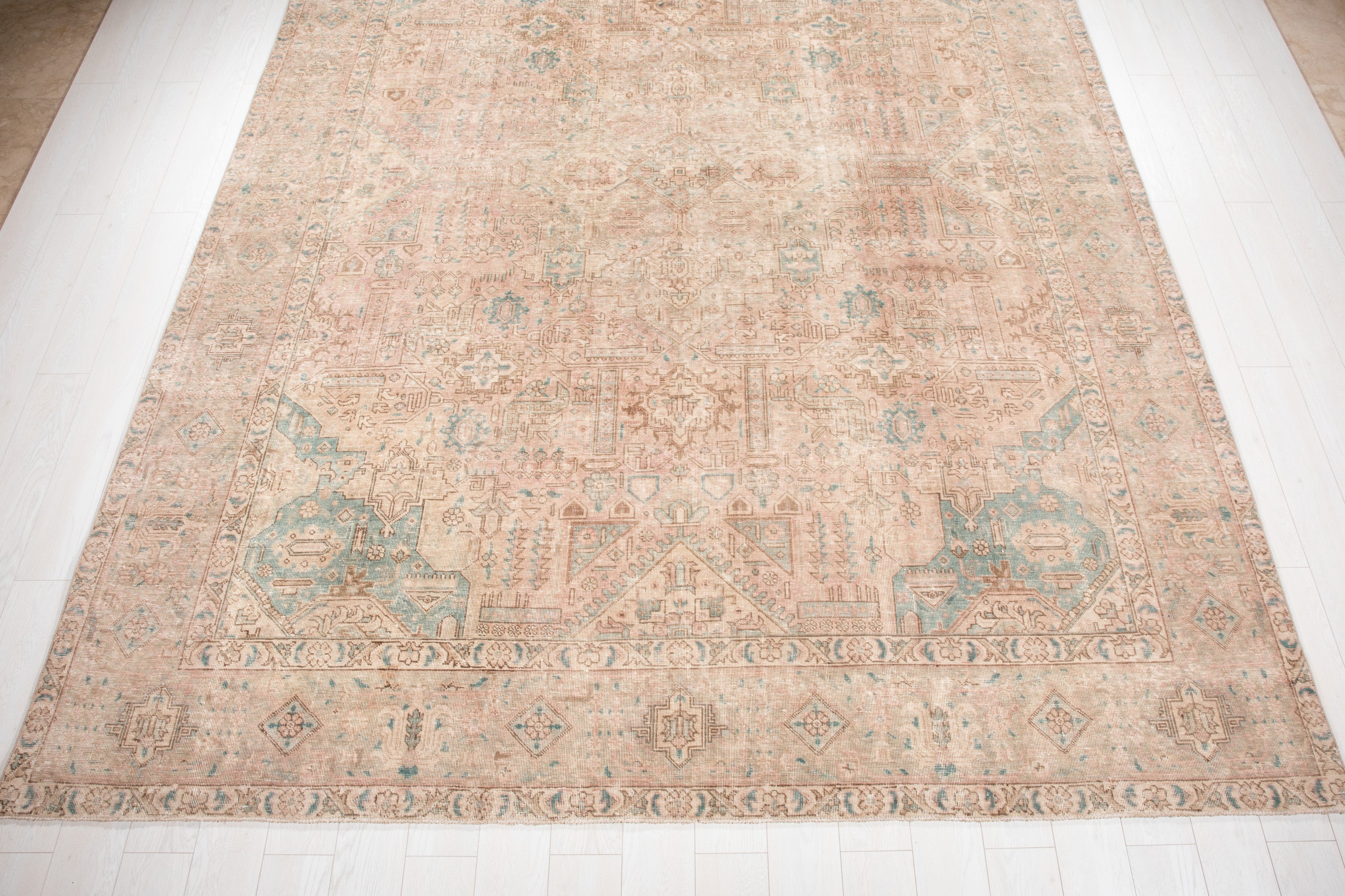 Hand-Knotted Vintage Large Wool Area Rug Faded – 12' 2" x 9' 1" (371 x 278 cm) - Yasi & Fara