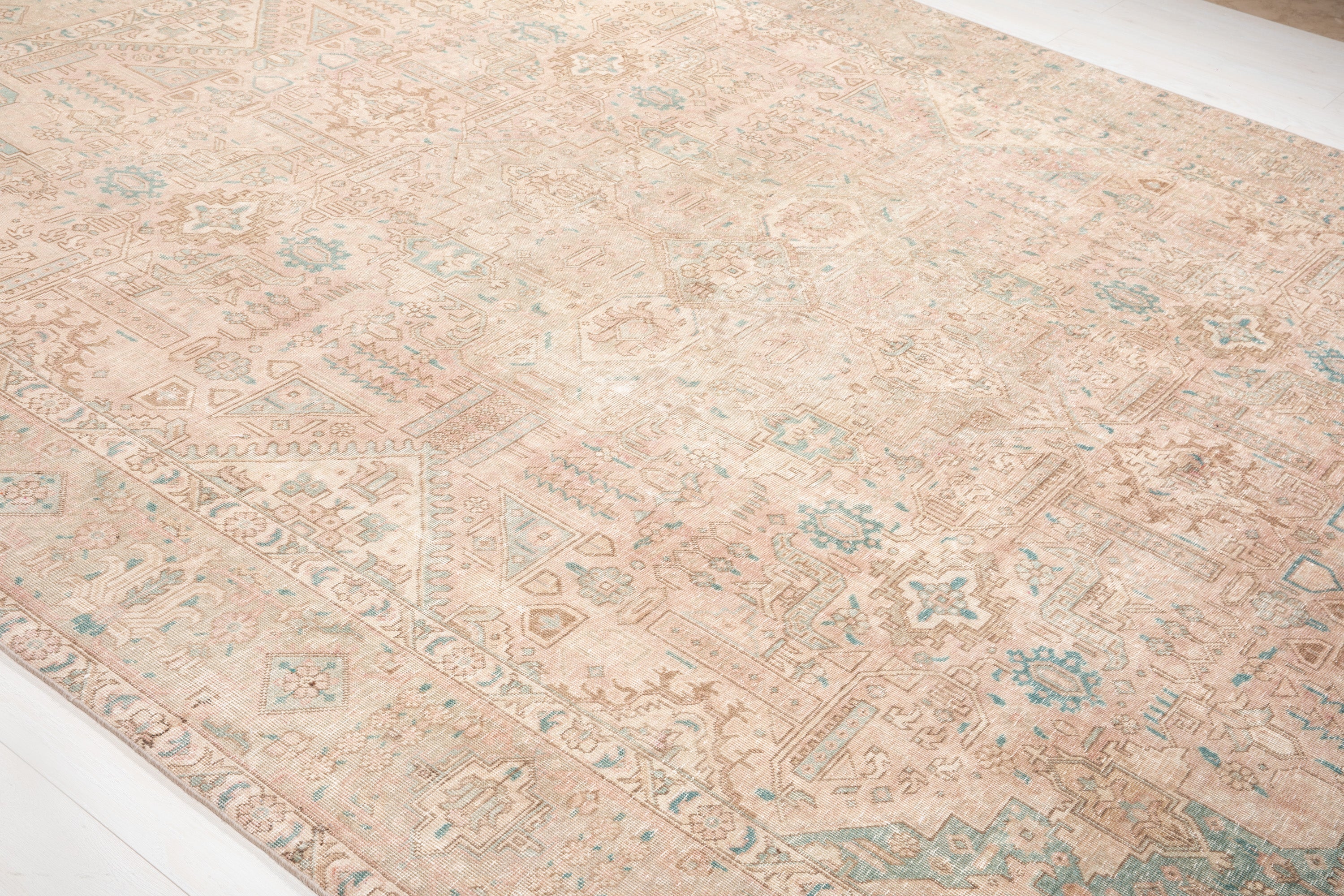 Hand-Knotted Vintage Large Wool Area Rug Faded – 12' 2" x 9' 1" (371 x 278 cm) - Yasi & Fara